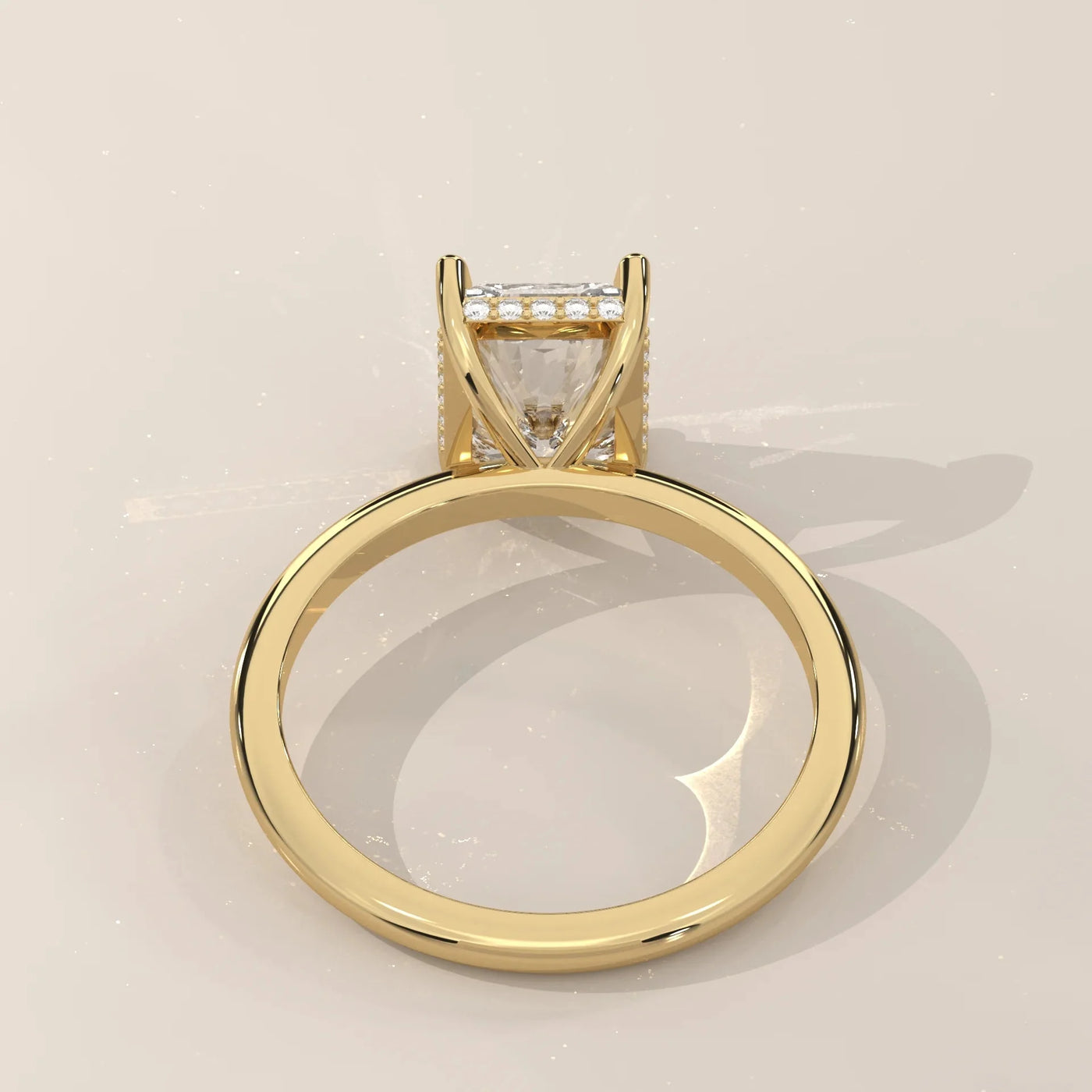 Side Profile: Radiant Diamond Ring with Solitaire Setting in Yellow Gold – Lab Grown – Driona Jewels