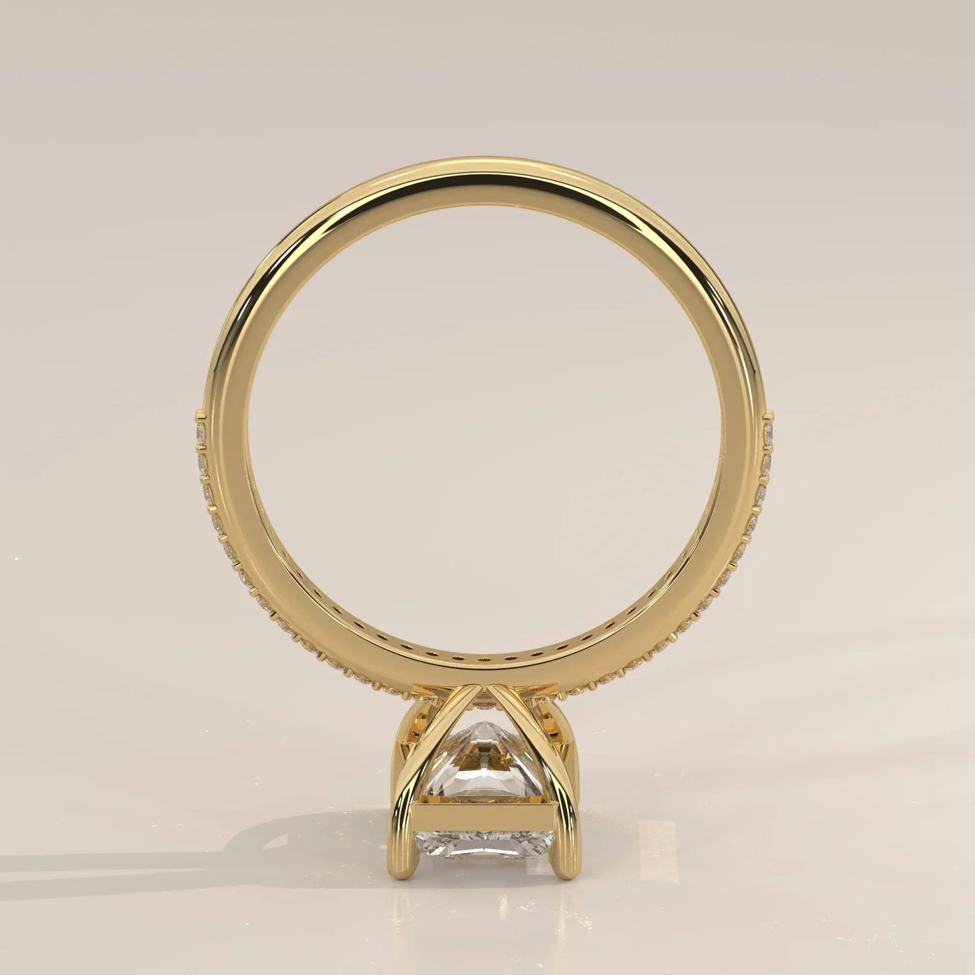 Side Profile: Radiant Diamond Engagement Ring with Pavé Setting in Yellow Gold – Lab Grown – Driona Jewels