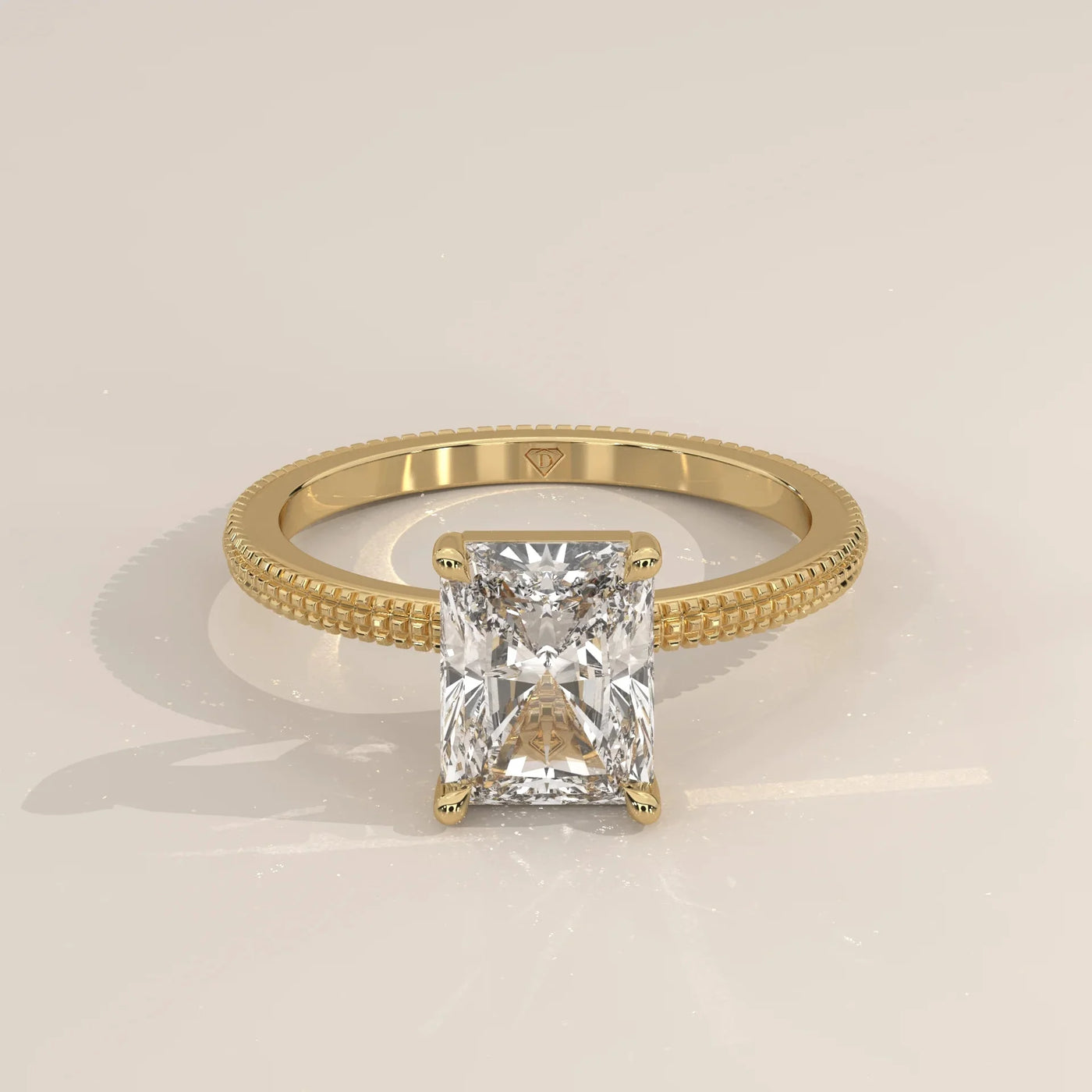 Front View: Radiant Diamond Ring with Solitaire Setting in Yellow Gold – Lab Grown – Driona Jewels