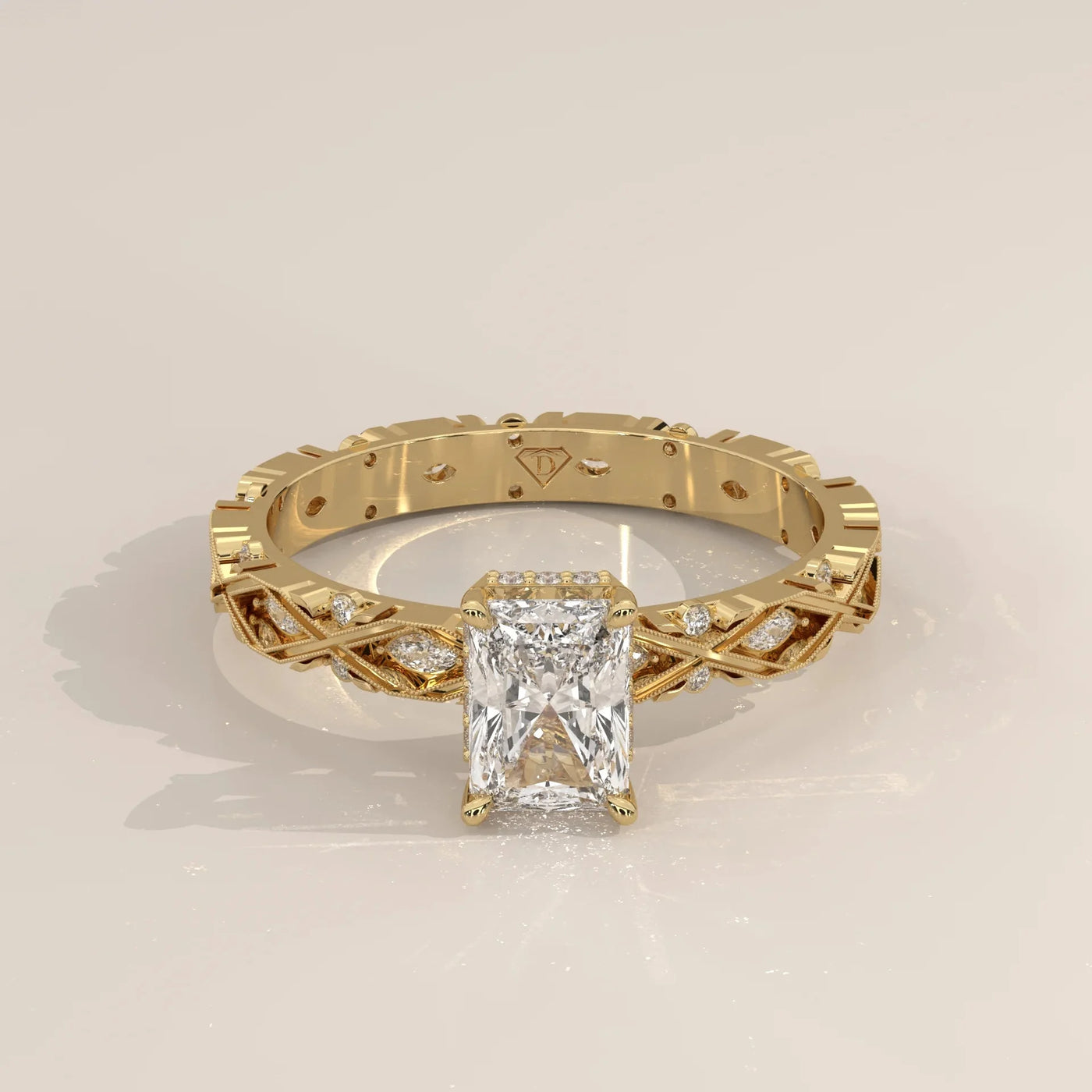 Front View: Radiant Diamond Ring with Solitaire Setting in Yellow Gold – Lab Grown – Driona Jewels