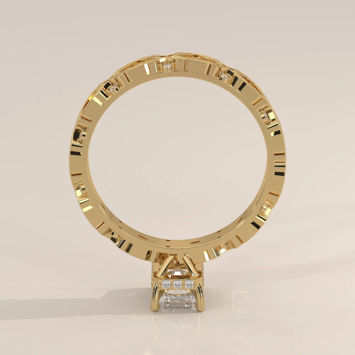 Side Profile: Radiant Diamond Ring with Solitaire Setting in Yellow Gold – Lab Grown – Driona Jewels
