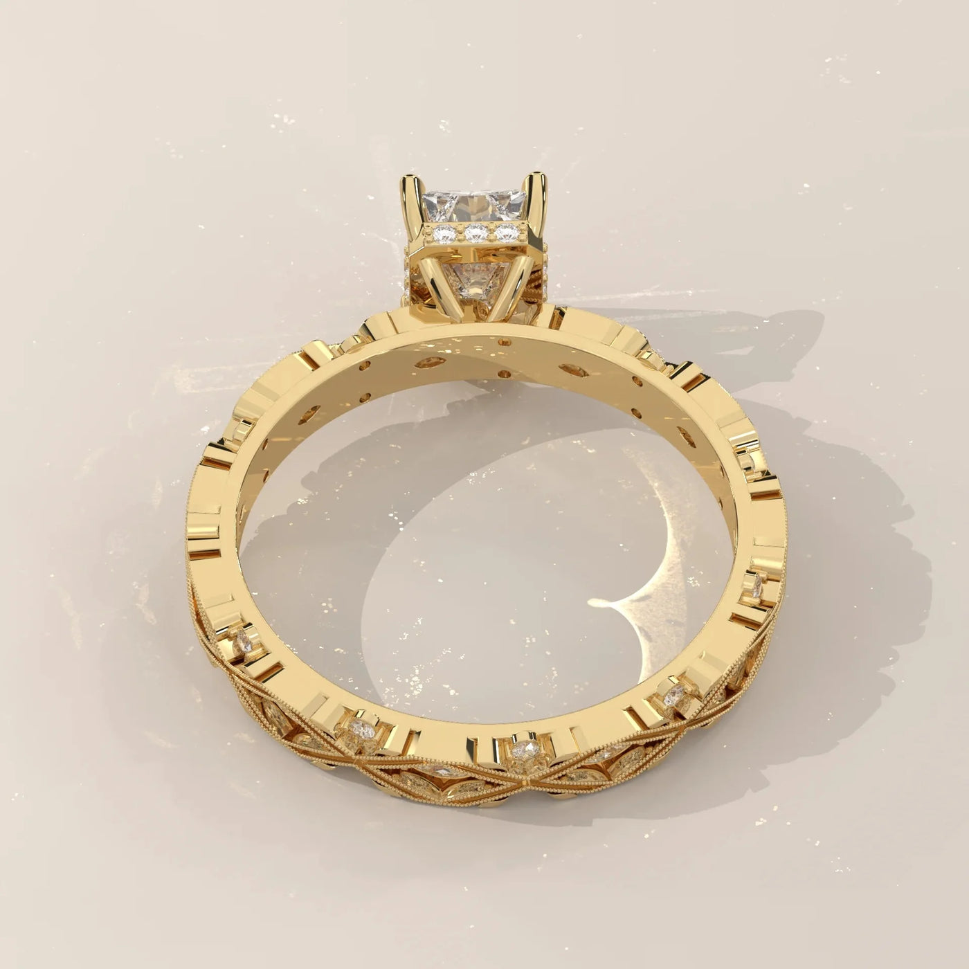 Side Profile: Radiant Diamond Ring with Solitaire Setting in Yellow Gold – Lab Grown – Driona Jewels