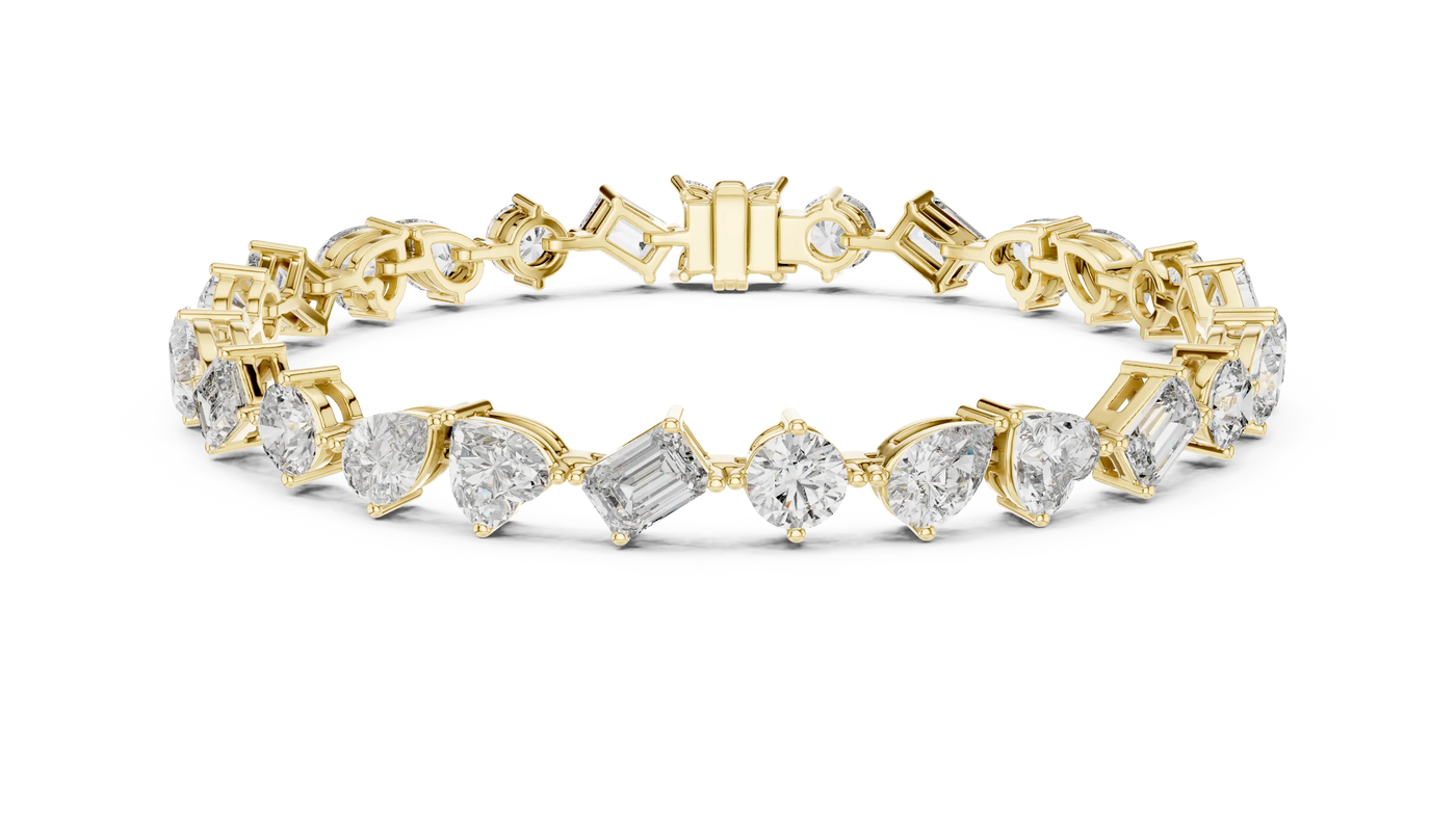 Front View: Assorted Cut Diamond Ring with Pave Setting in 14k Yellow Gold - Lab Grown - Driona Jewels