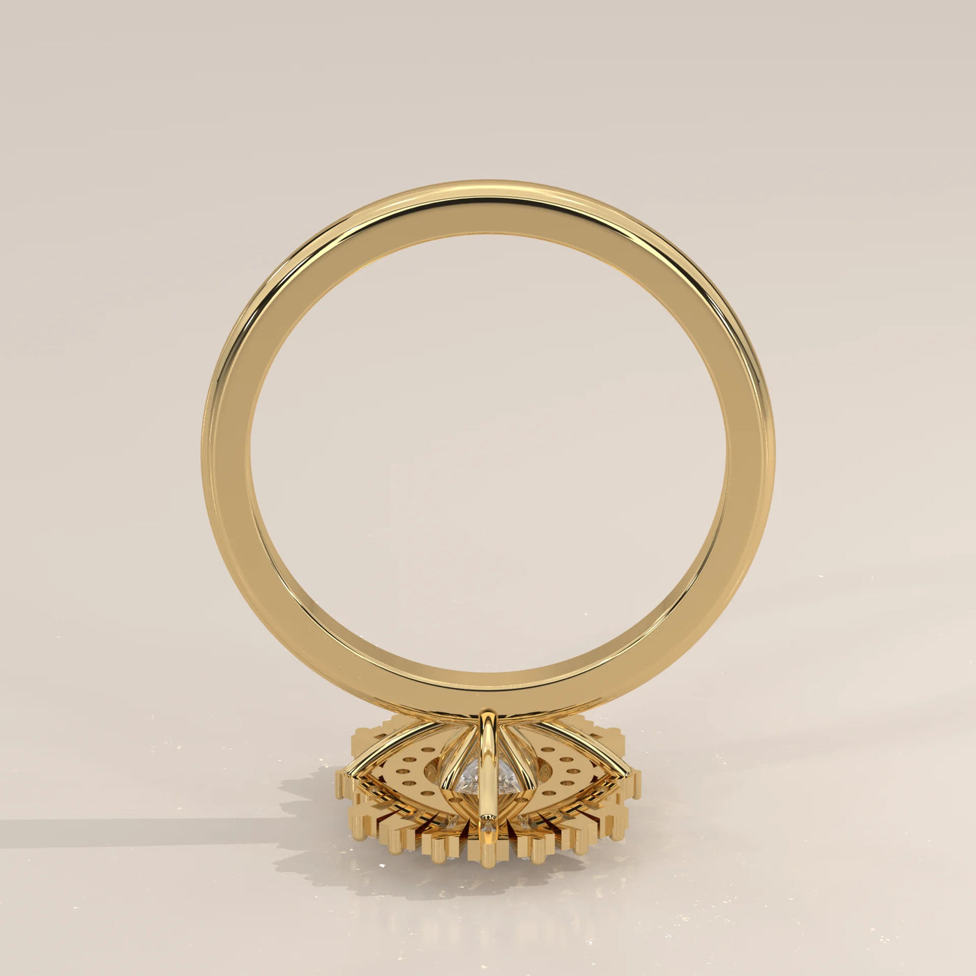 Close-up of a delicate gold ring with pave diamonds.