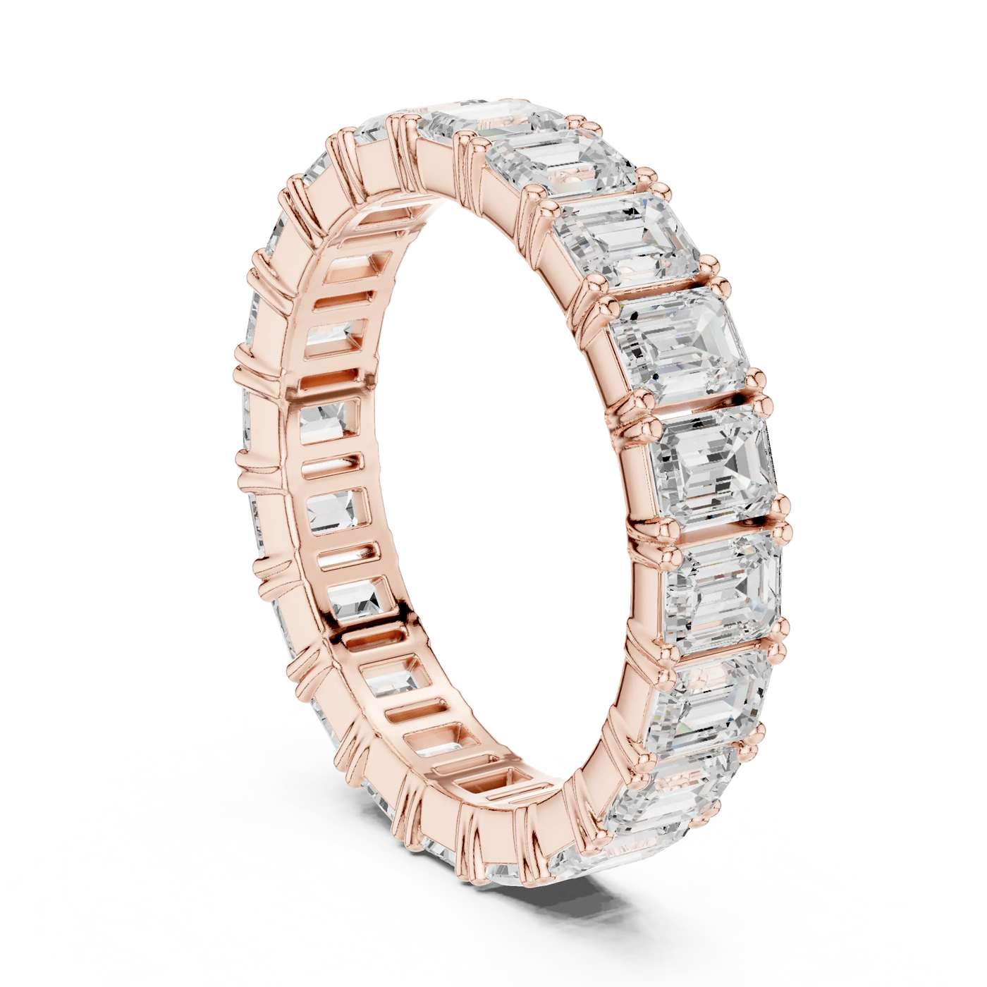 Band Detail: Emerald Cut Diamond Ring with Pave Setting in 14k Rose Gold - Lab Grown - Driona Jewels