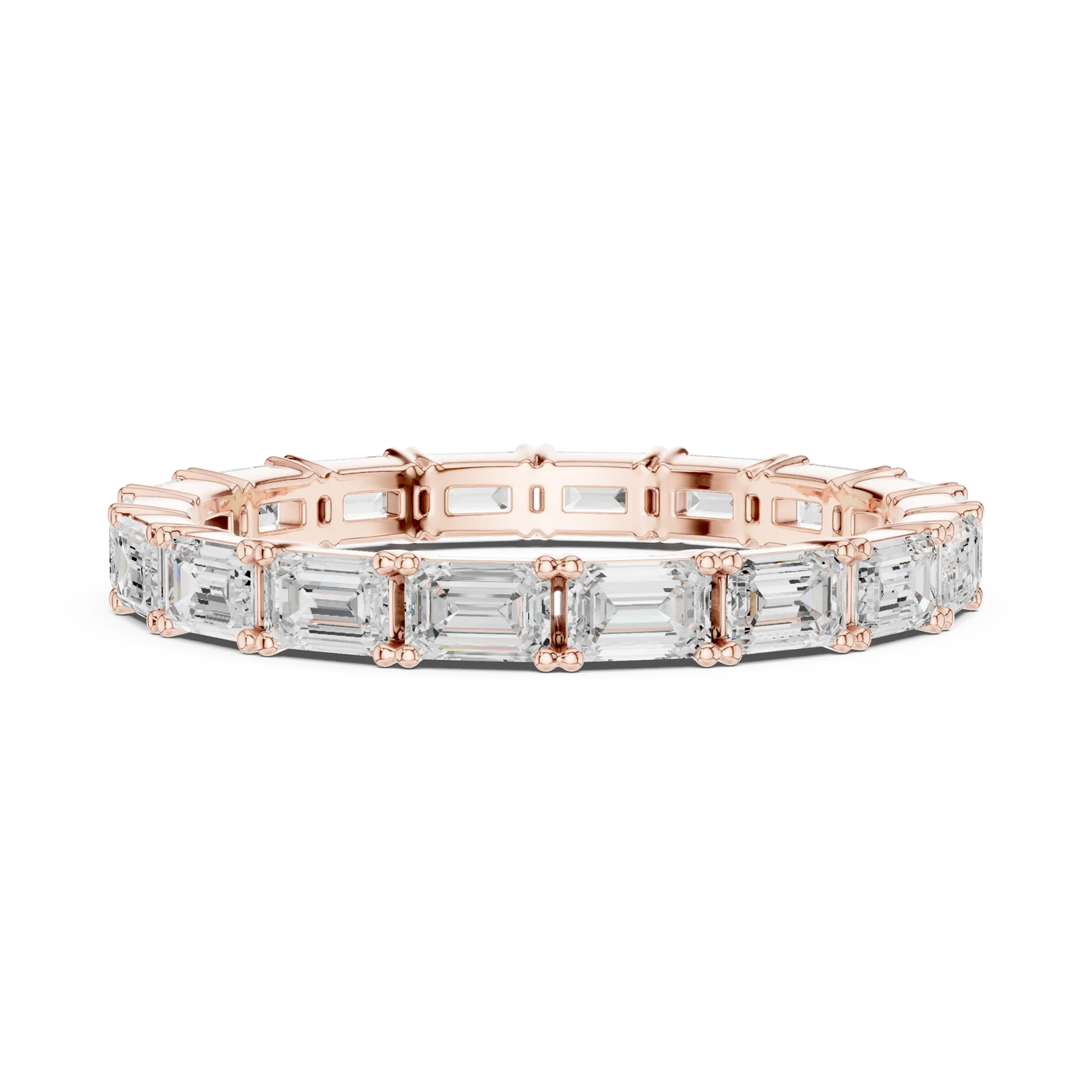Top View: Emerald Cut Diamond Ring with Pave Setting in 14k Rose Gold - Lab Grown - Driona Jewels