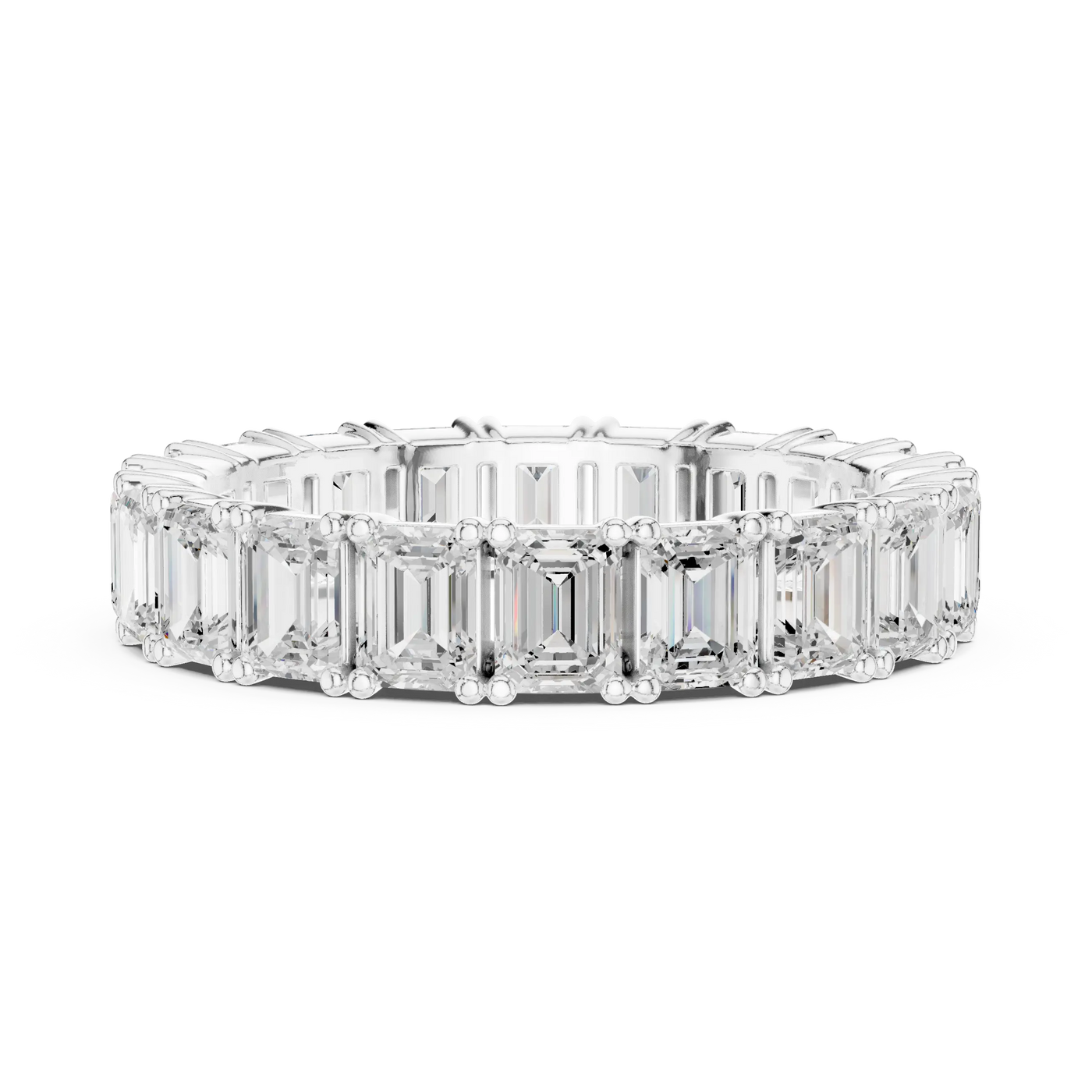 Front-View: Emerald Cut Diamond Ring with Pave Setting in 14k White Gold - Lab Grown - Driona Jewels