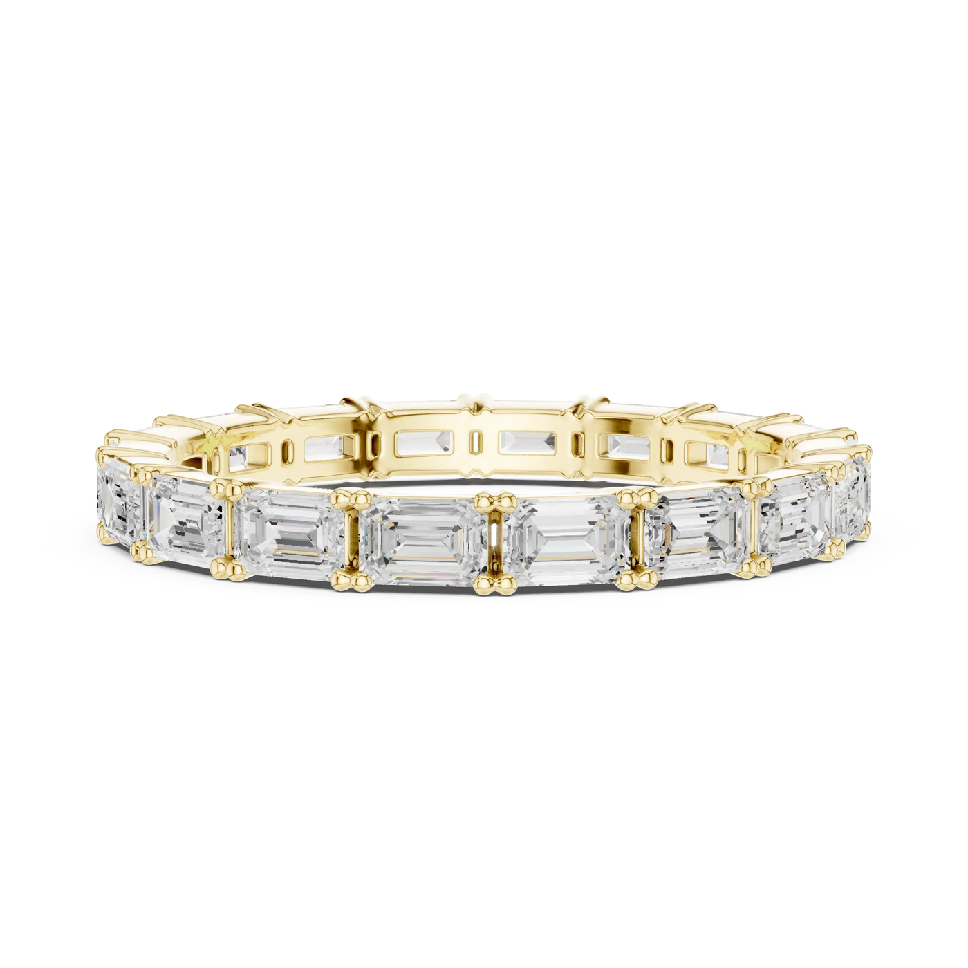 Top View: Emerald Cut Diamond Ring with Pave Setting in 14k Yellow Gold - Lab Grown - Driona Jewels