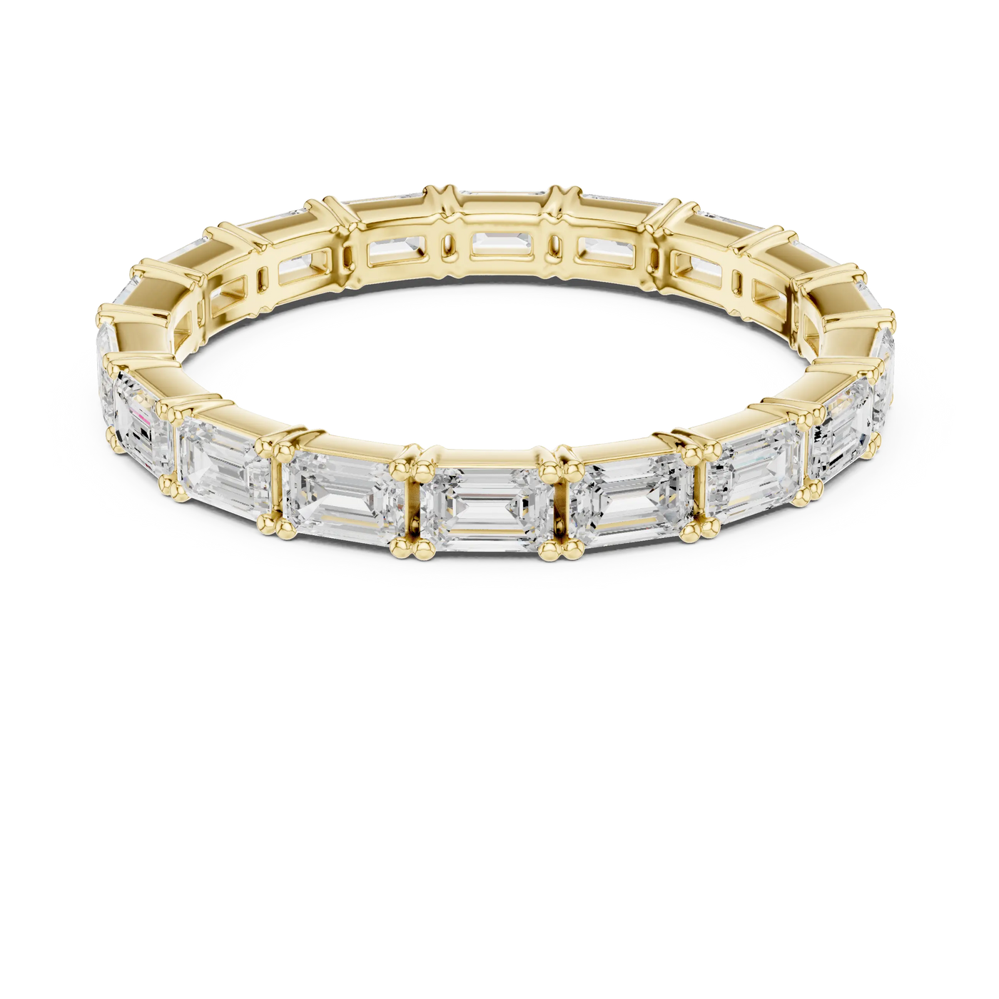 Top View: Emerald Cut Diamond Ring with Pave Setting in 14k Yellow Gold - Lab Grown - Driona Jewels