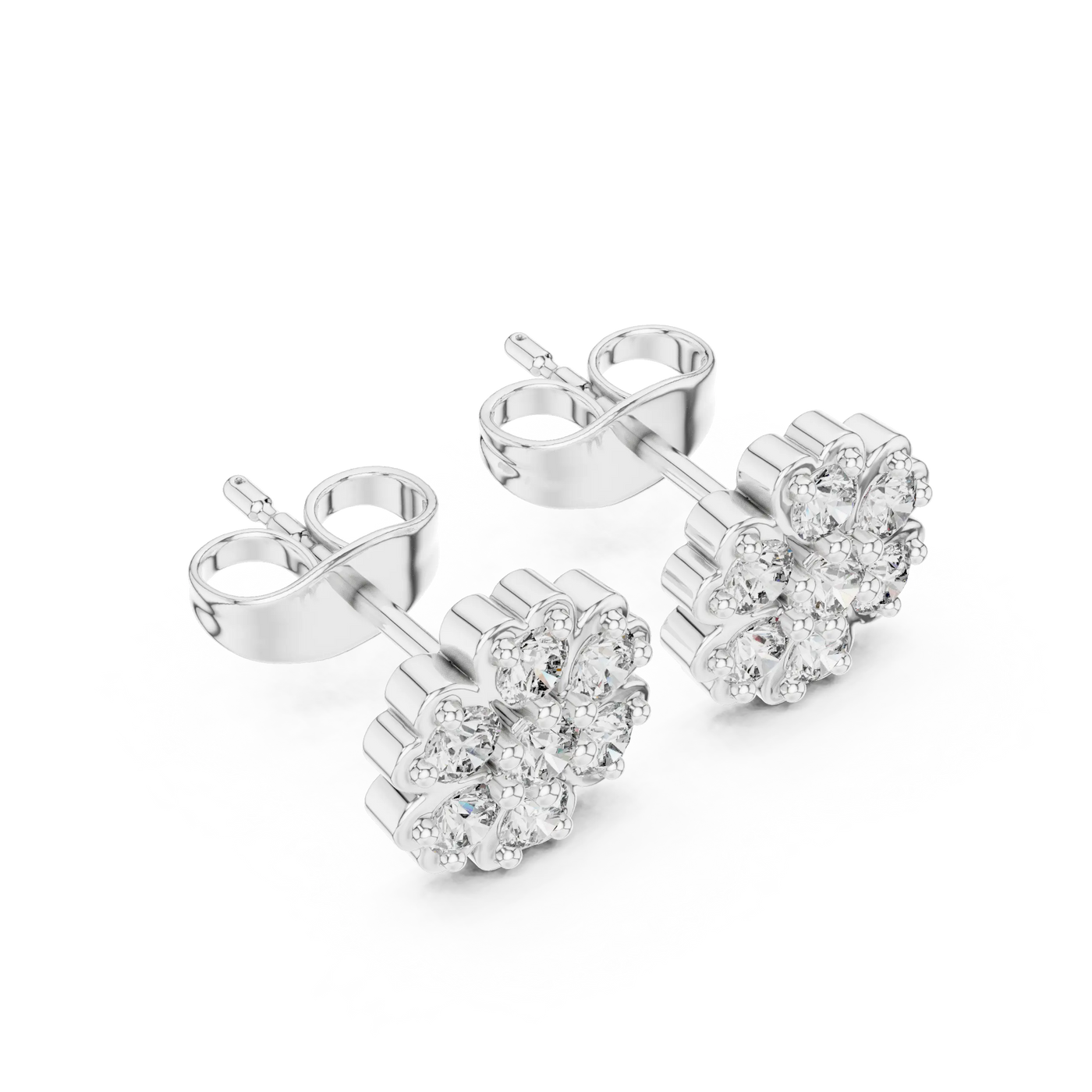 Pair-shot: Flower Cut Diamond Ring with Halo Setting in 14k White Gold - Lab Grown - Driona Jewels