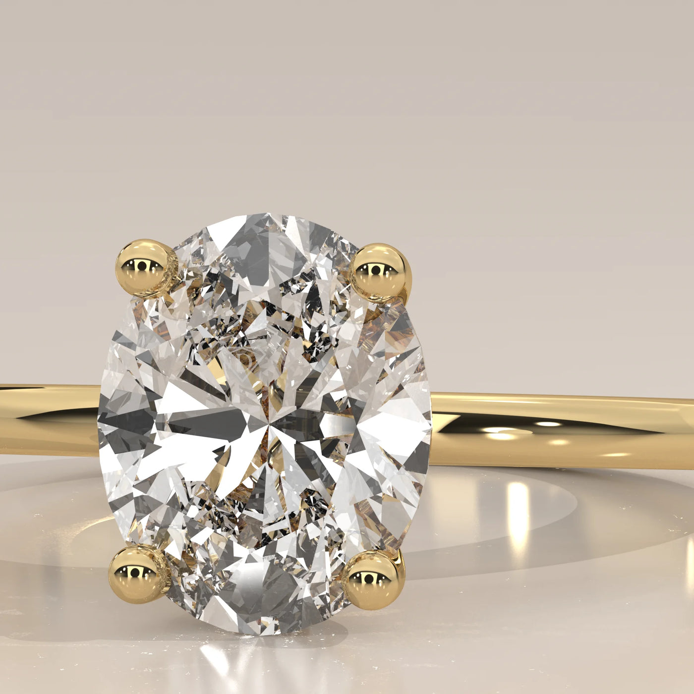 Gold ring with an oval diamond and accent stones.