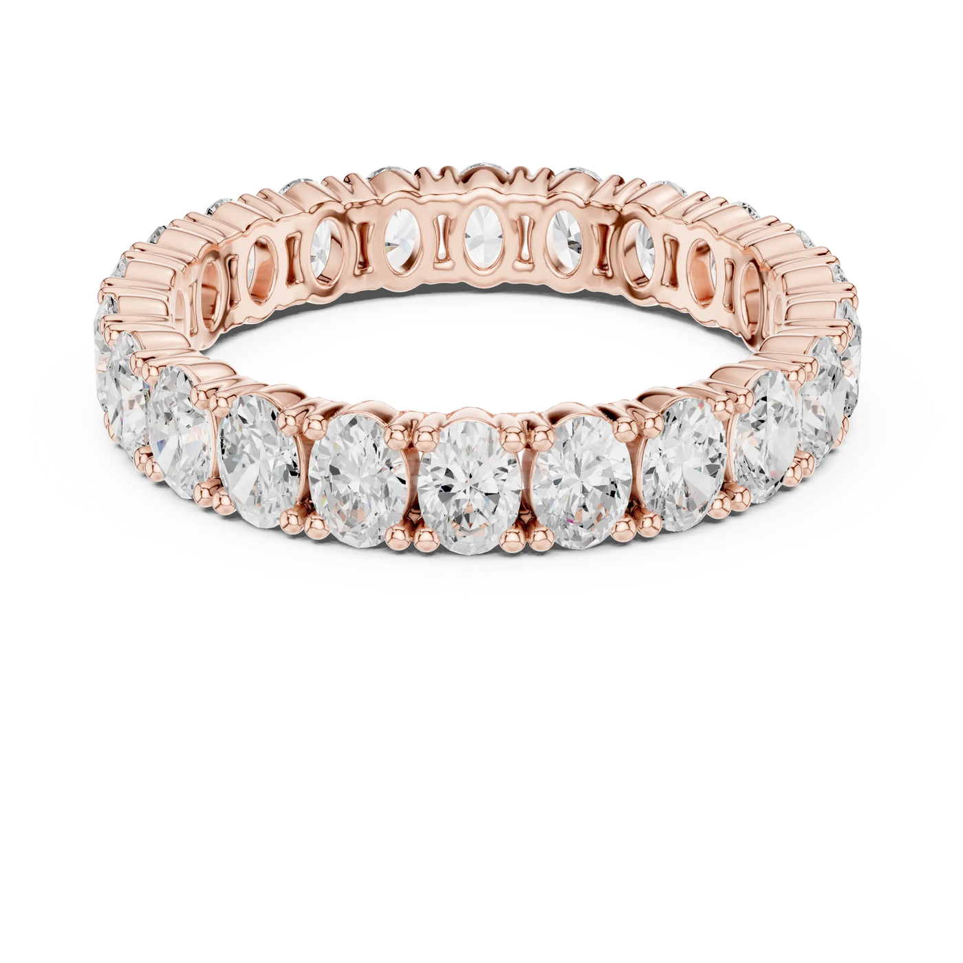 Flat-Lay: Oval Diamond Ring with Pave Setting in 14k Rose Gold - Lab Grown - Driona Jewels