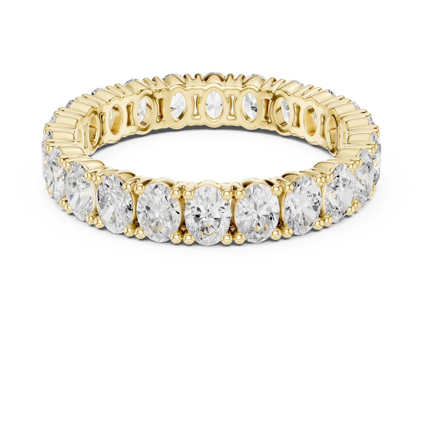 Flat-Lay: Oval Diamond Ring with Pave Setting in 14k Yellow Gold - Lab Grown - Driona Jewels