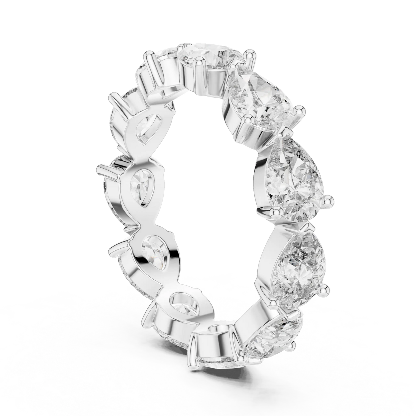Three-quarter view: Pear Diamond Eternity with Prong Setting in 14k White Gold - Lab Grown - Driona Jewels
