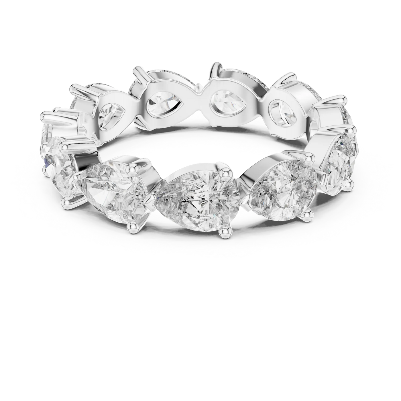 Three-quarter-view: Pear Diamond Eternity with Prong Setting in 14k White Gold - Lab Grown - Driona Jewels