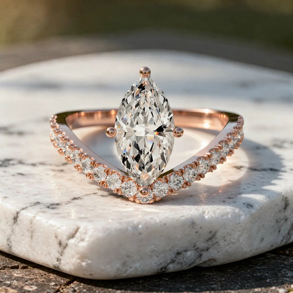 Front-view: Pear Cut Diamond Ring with Halo Setting in 14k Rose Gold - Lab Grown - Driona Jewels
