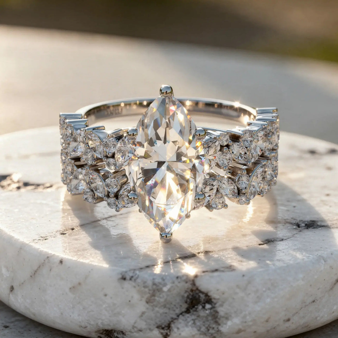 Front-view: Pear Cut Diamond Ring with Halo Setting in 14k White Gold - Lab Grown - Driona Jewels