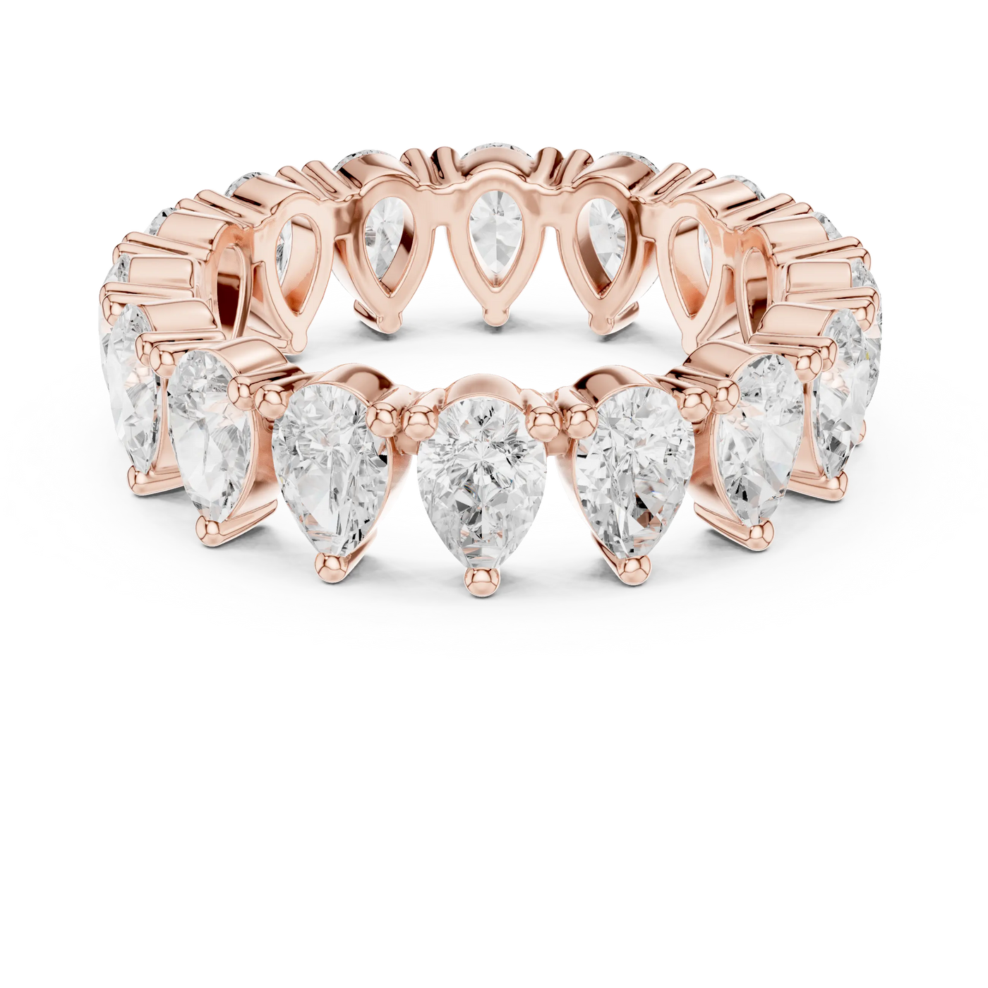 Front View: Pear Cut Diamond Ring with Pave Setting in 14k Rose Gold - Lab Grown - Driona Jewels