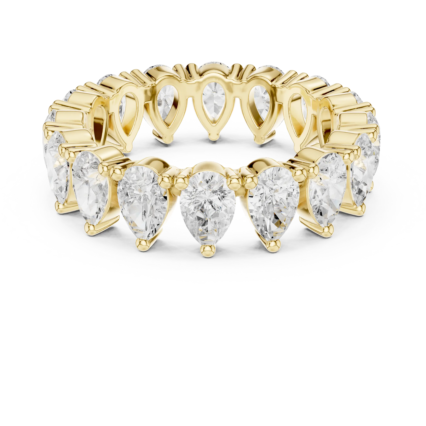 Front View: Pear Cut Diamond Ring with Pave Setting in 14k Yellow Gold - Lab Grown - Driona Jewels