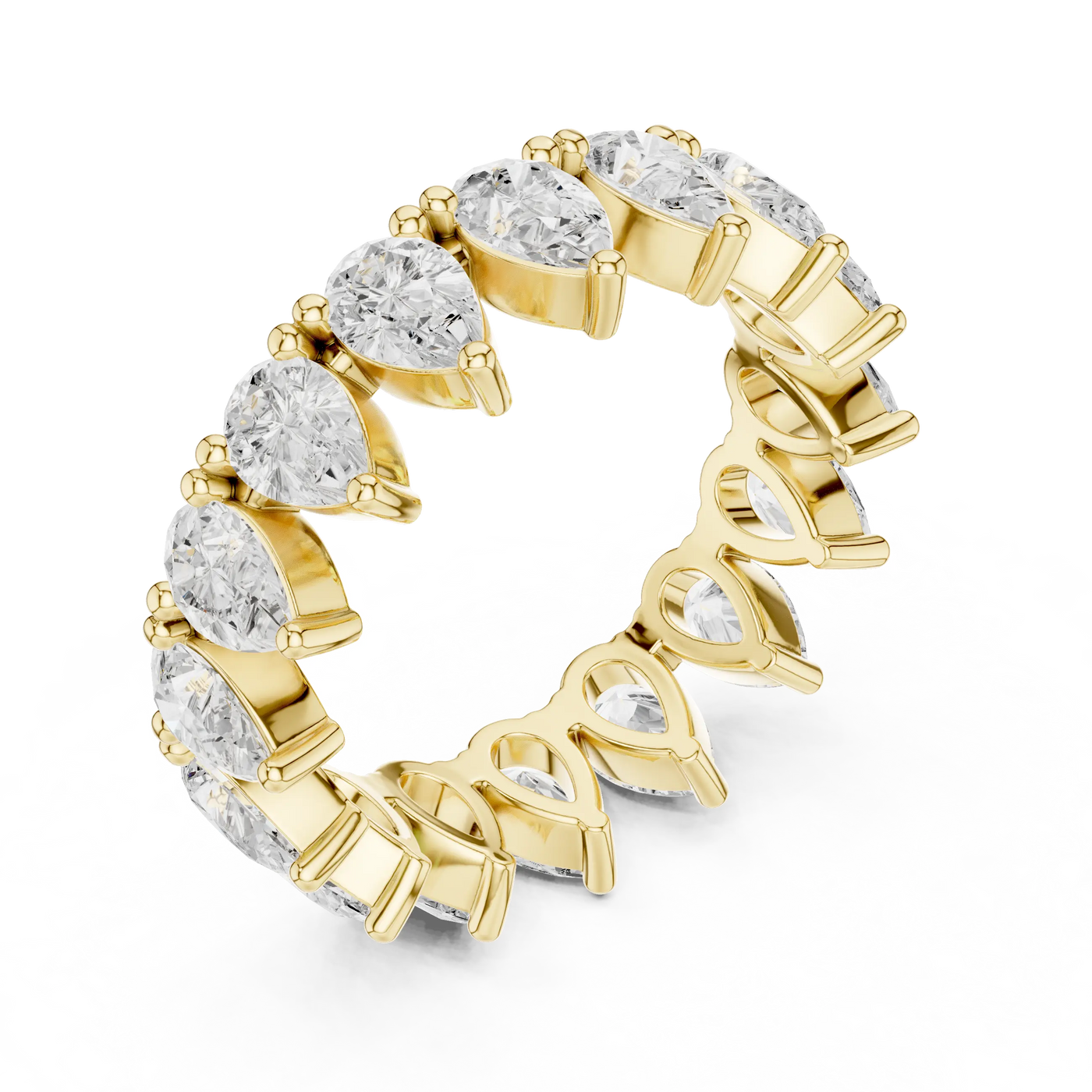 Three-quarter-view: Pear Cut Diamond Ring with Prong Setting in 14k Yellow Gold - Lab Grown - Driona Jewels