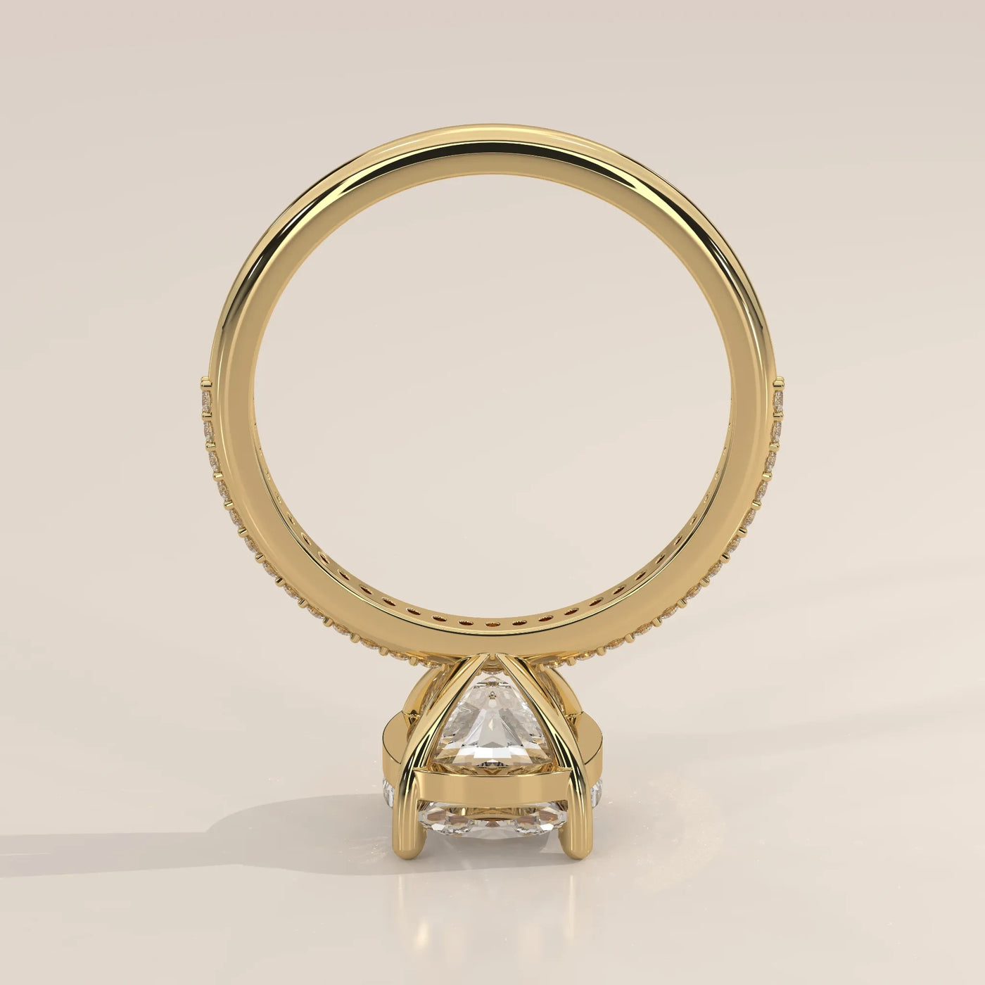 Square Cushion Solitaire Lab Grown Diamond Ring, Pave Band