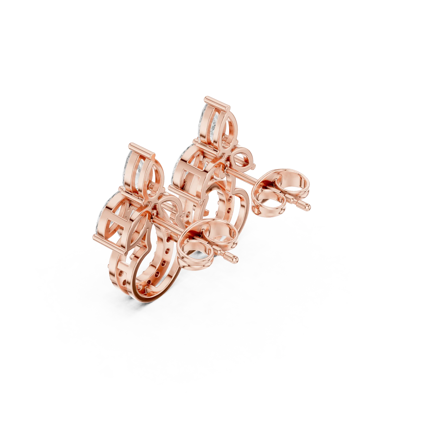 Three-quarter-view: Princess Cut Diamond Ring with Halo Setting in 14k Rose Gold - Lab Grown - Driona Jewels