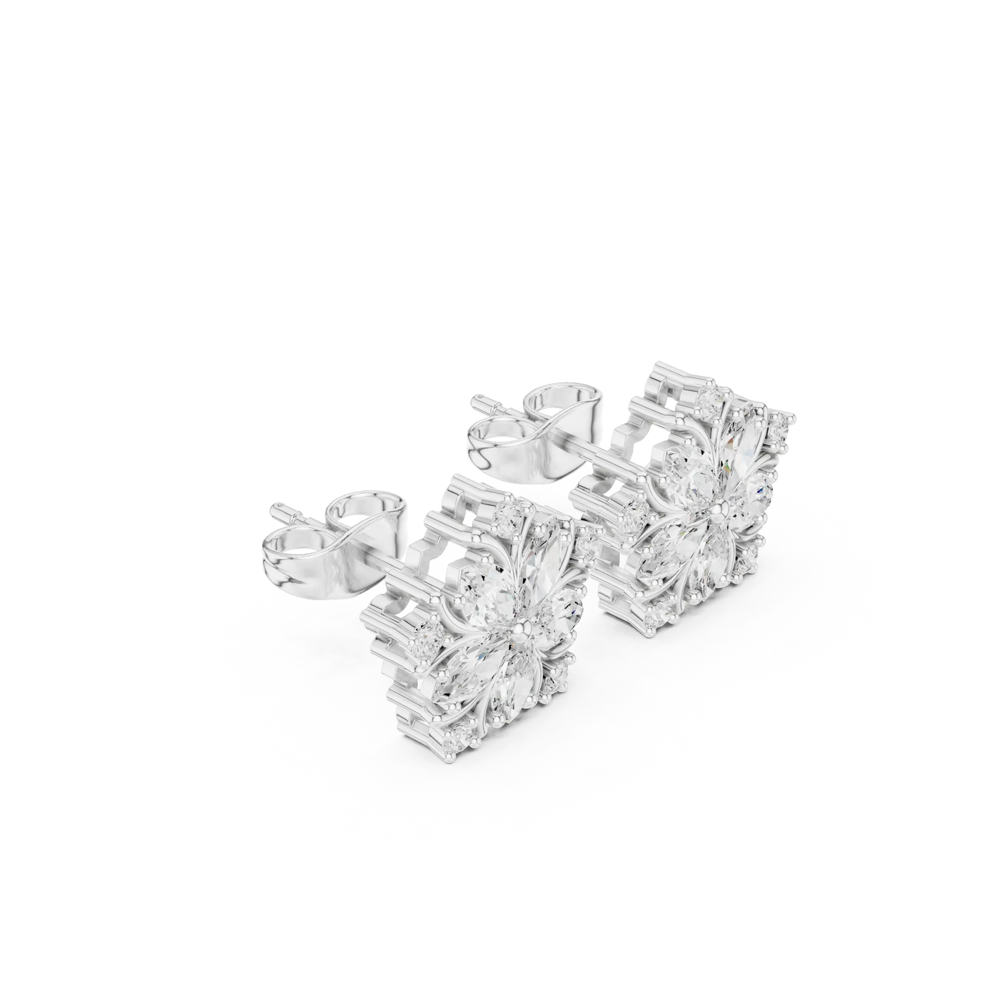 Three-quarter-view: Princess Cut Diamond Ring with Halo Setting in 14k White Gold - Lab Grown - Driona Jewels