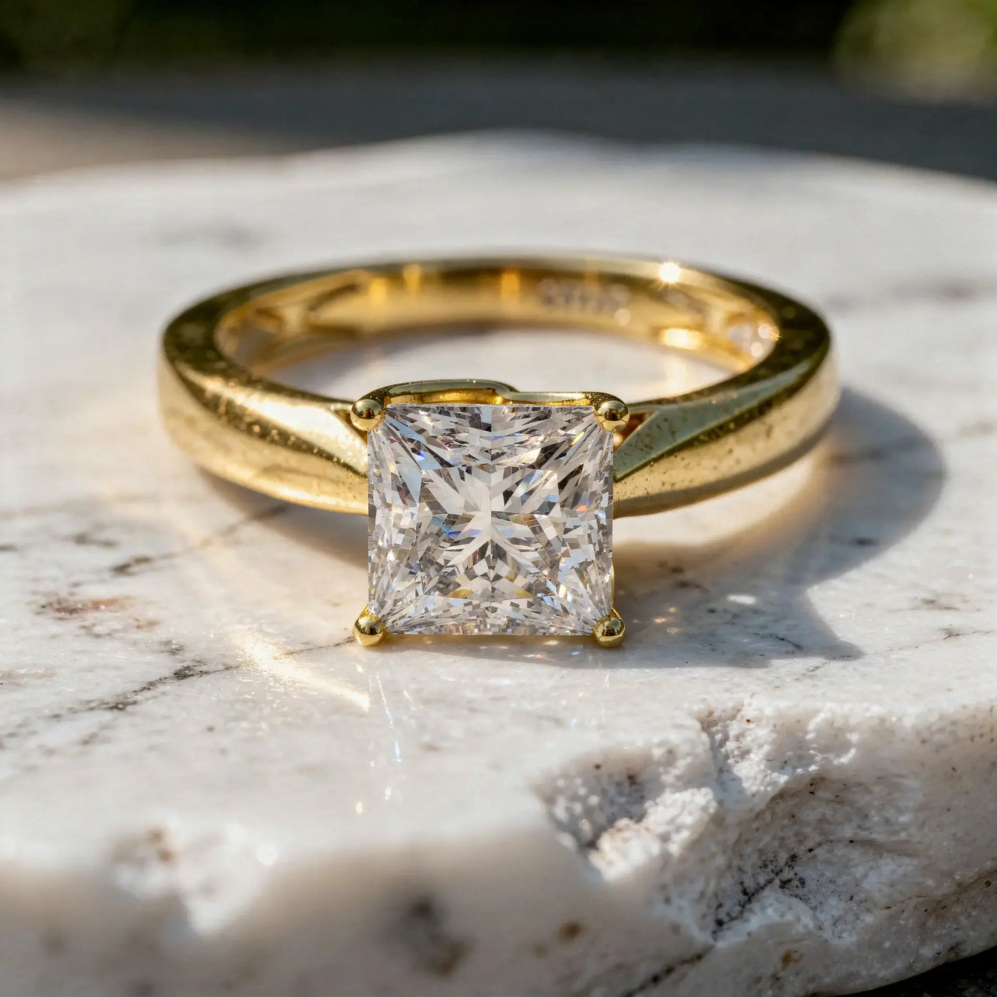Front-view: Princess Diamond Ring with Solitaire Setting in 14k Yellow Gold - Lab Grown - Driona Jewels