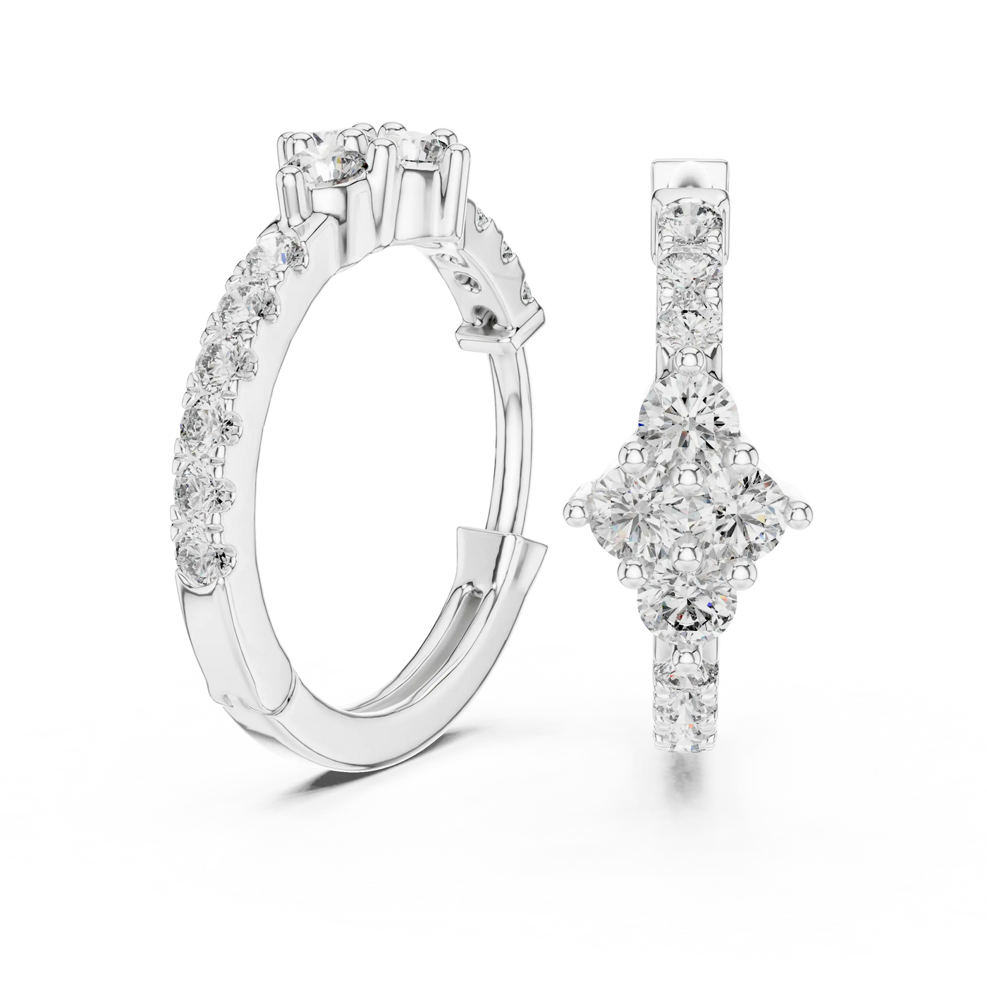 Three-quarter-view: Radiant Diamond Ring with Halo Setting in 14k White Gold - Lab Grown - Driona Jewels