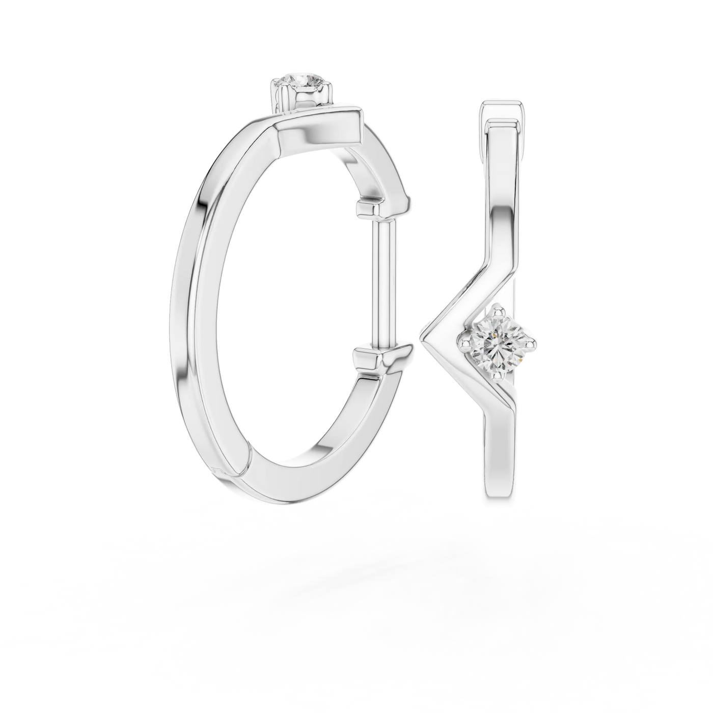 Pair-shot: Round Diamond Ring with Bezel Setting in 14k White Gold - Lab Grown - Driona Jewels