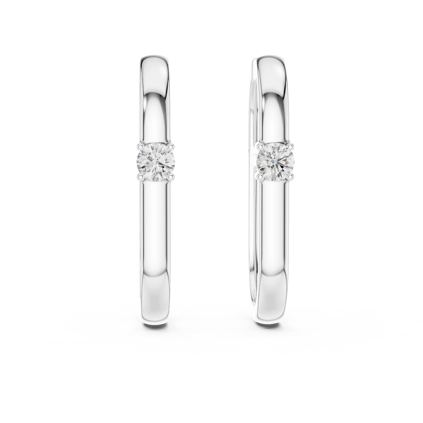 Pair-shot: Round Diamond Ring with Bezel Setting in 14k White Gold - Lab Grown - Driona Jewels