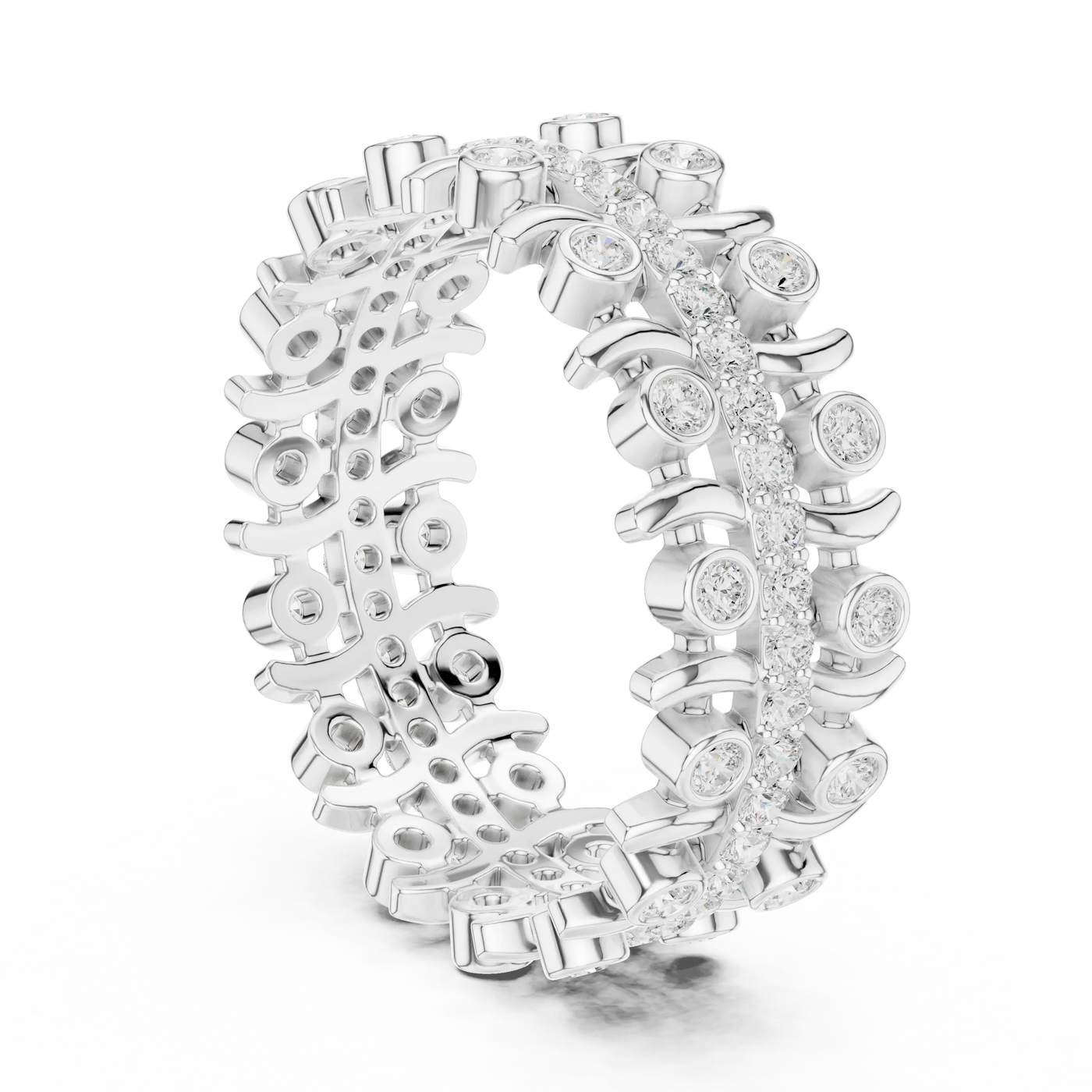 Three-quarter-view: Round Diamond Ring with Bezel Setting in 14k White Gold - Lab Grown - Driona Jewels