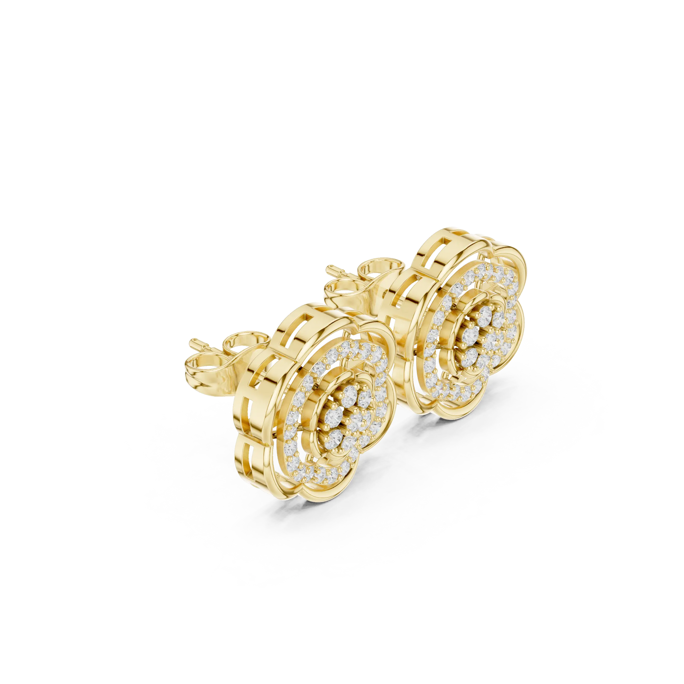 Three-Quarter View: Round Diamond Ring with Halo Setting in 14k Yellow Gold - Lab Grown - Driona Jewels