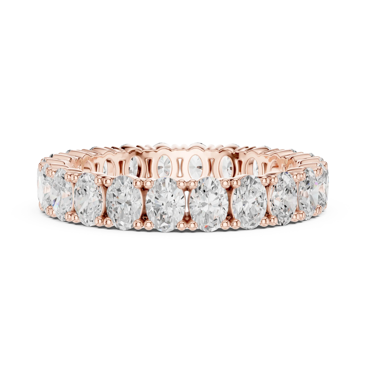 Front View: Round Diamond Ring with Pave Setting in 14k Rose Gold - Lab Grown - Driona Jewels