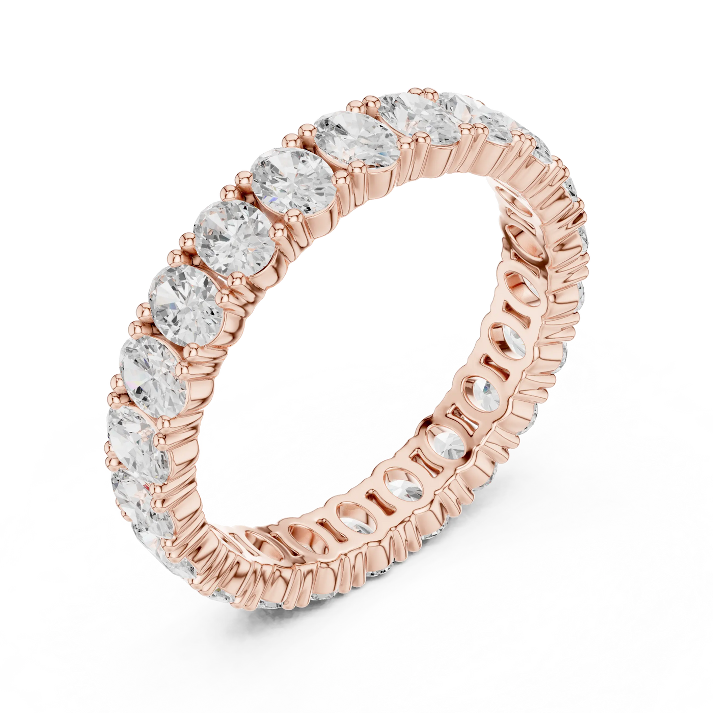 Three-quarter-view: Round Diamond Ring with Pave Setting in 14k Rose Gold - Lab Grown - Driona Jewels