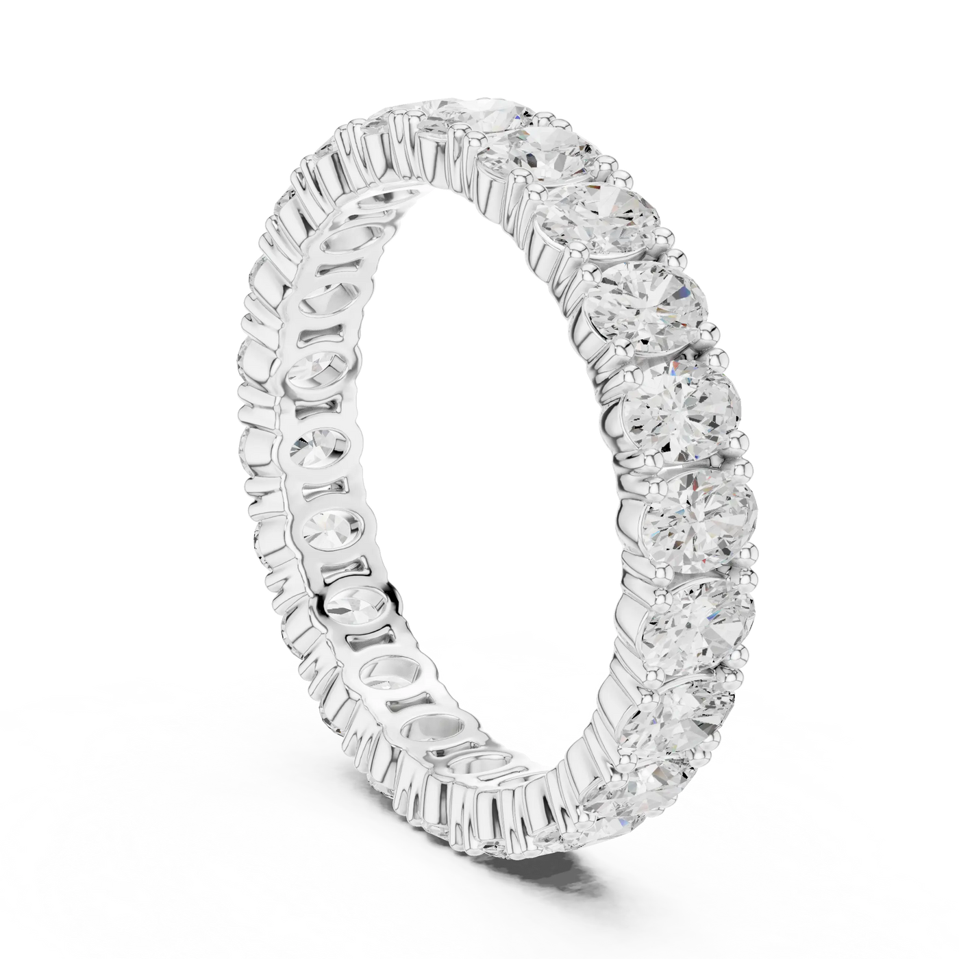 Side-Profile: Round Diamond Ring with Pave Setting in 14k White Gold - Lab Grown - Driona Jewels