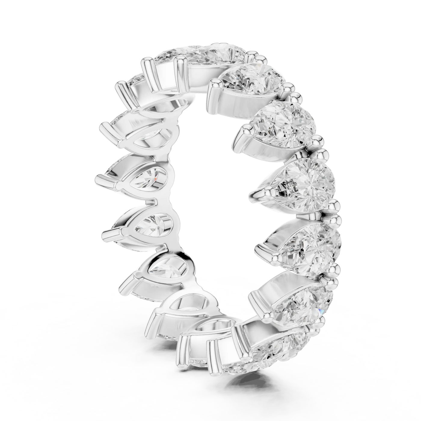 Three-quarter View: Round Diamond Ring with Pave Setting in 14k White Gold - Lab Grown - Driona Jewels