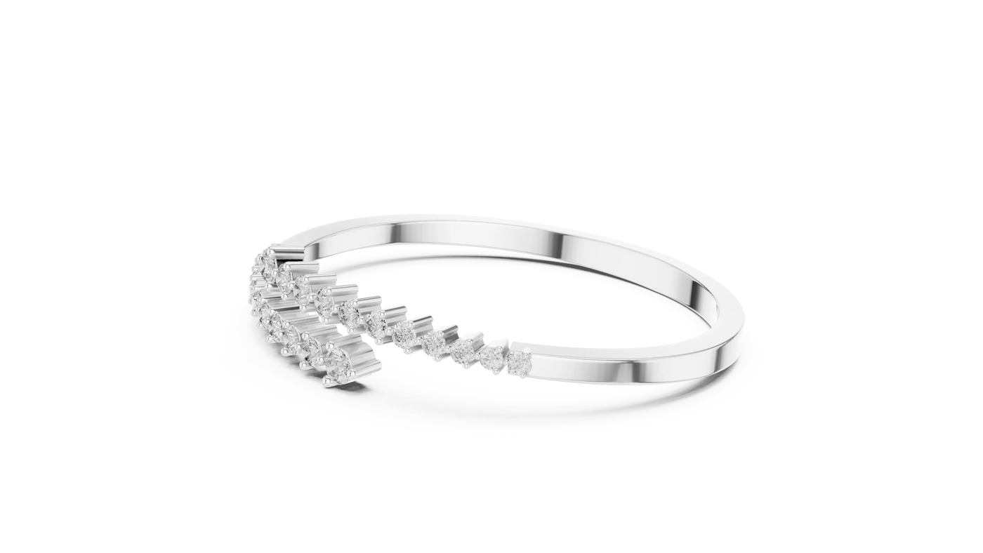 Three-quarter-view: Round Diamond Ring with Pave Setting in 14k White Gold - Lab Grown - Driona Jewels