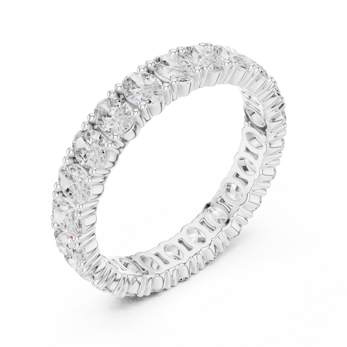 Three-quarter-view: Round Diamond Ring with Pave Setting in 14k White Gold - Lab Grown - Driona Jewels
