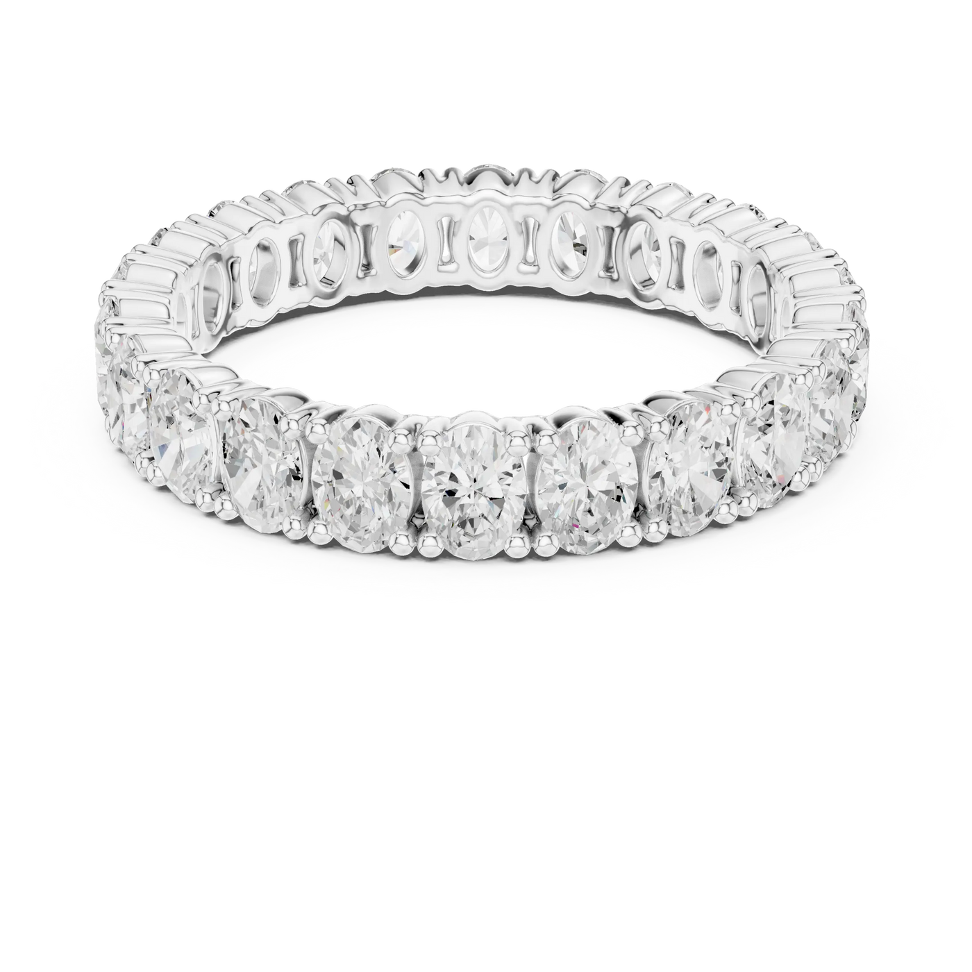Top View: Round Diamond Eternity Band with Pave Setting in 14k White Gold - Lab Grown - Driona Jewels