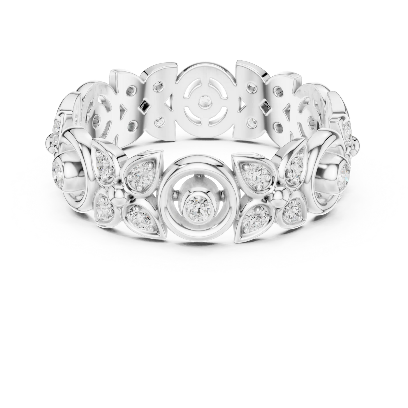 Top View: Round Diamond Ring with Pave Setting in 14k White Gold - Lab Grown - Driona Jewels