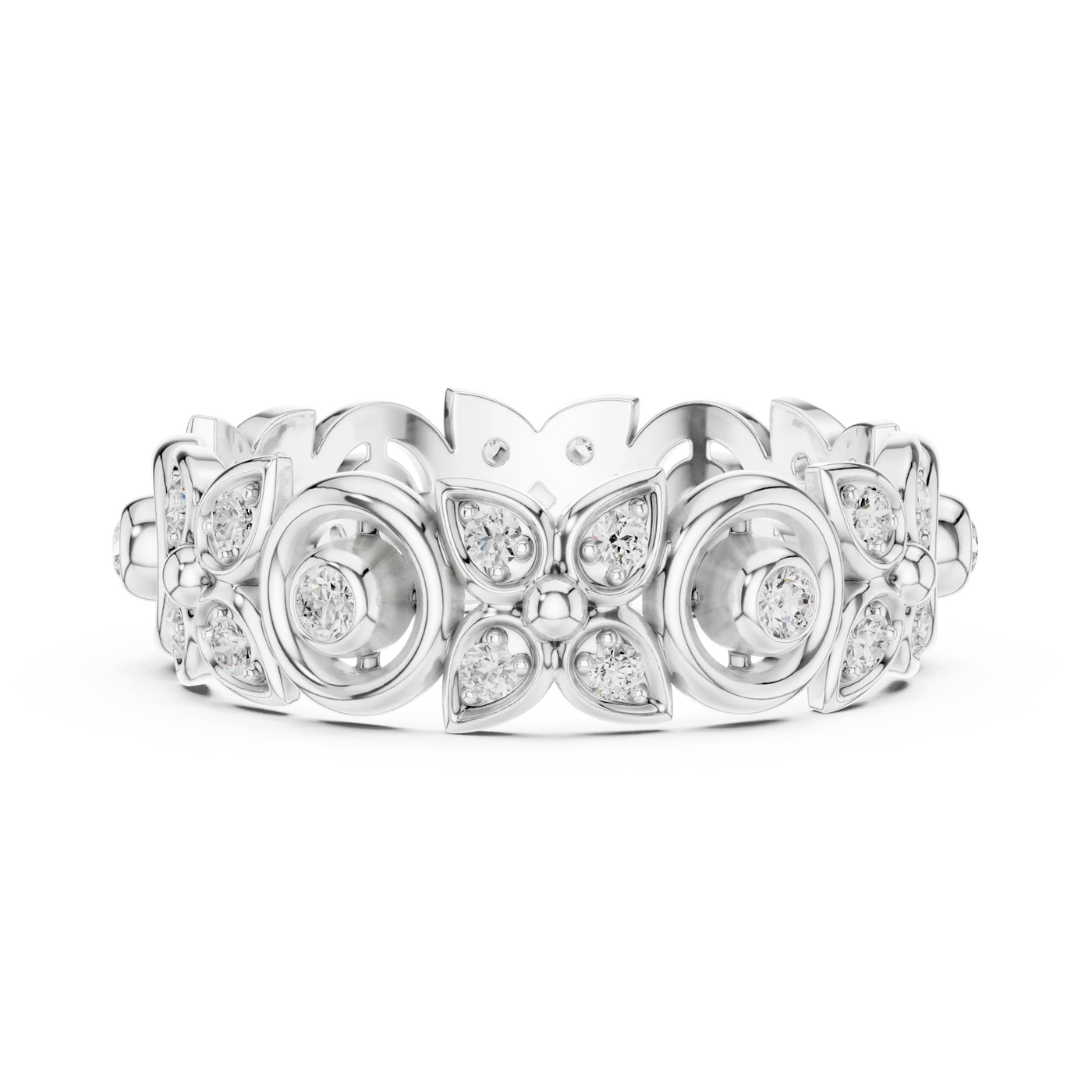 Top View: Round Diamond Ring with Pave Setting in 14k White Gold - Lab Grown - Driona Jewels