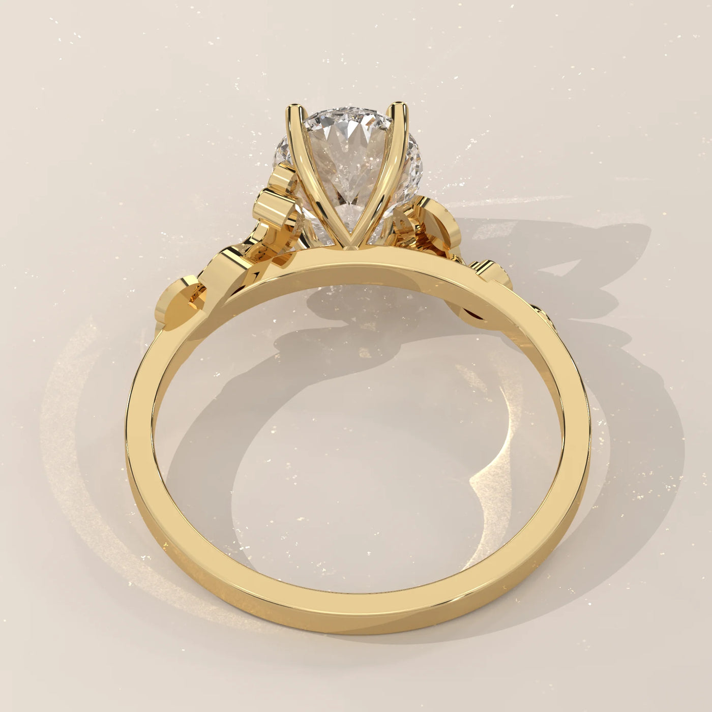 A classic 14k gold ring with a large solitaire diamond.