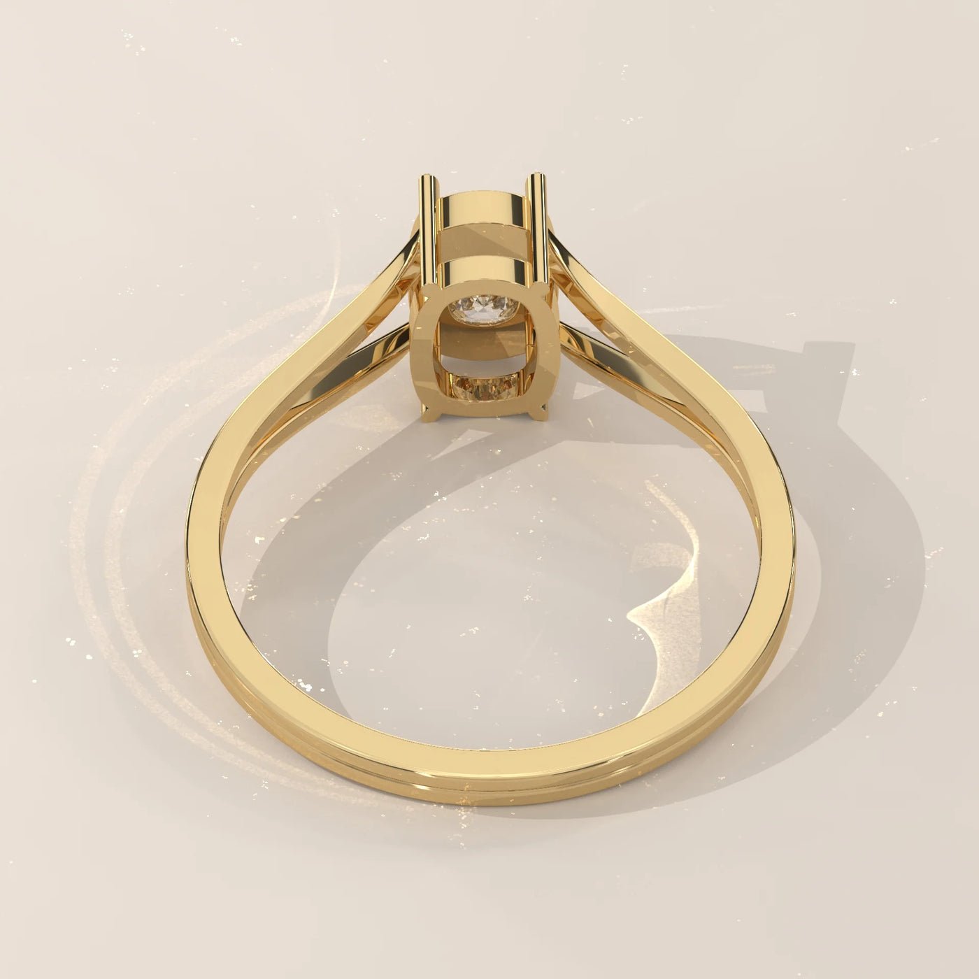 Side view of a classic 14k gold solitaire ring with a diamond.