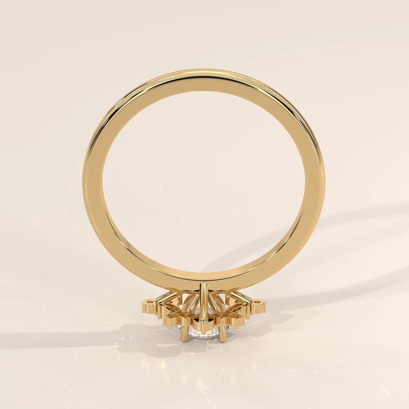 A 14k yellow gold ring with a prominent solitaire diamond.