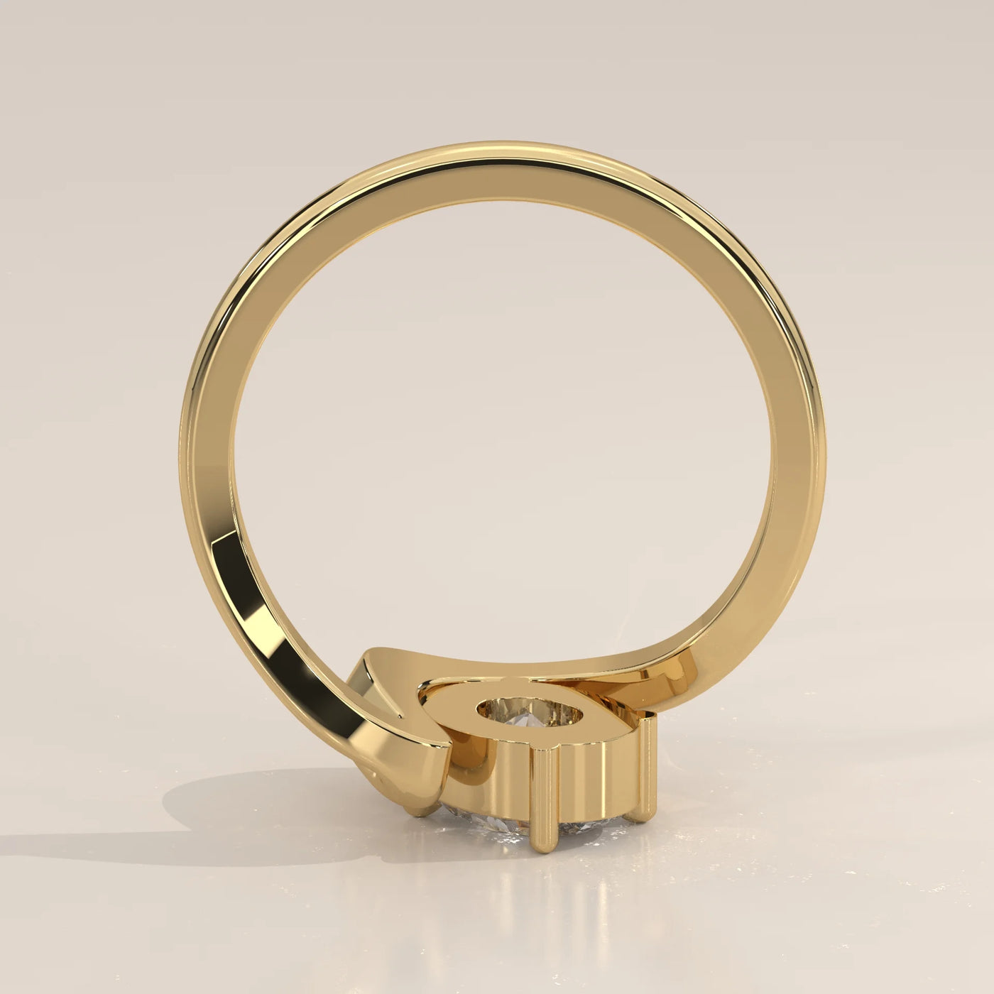 A simple yellow gold ring with a central diamond, shown from the side.