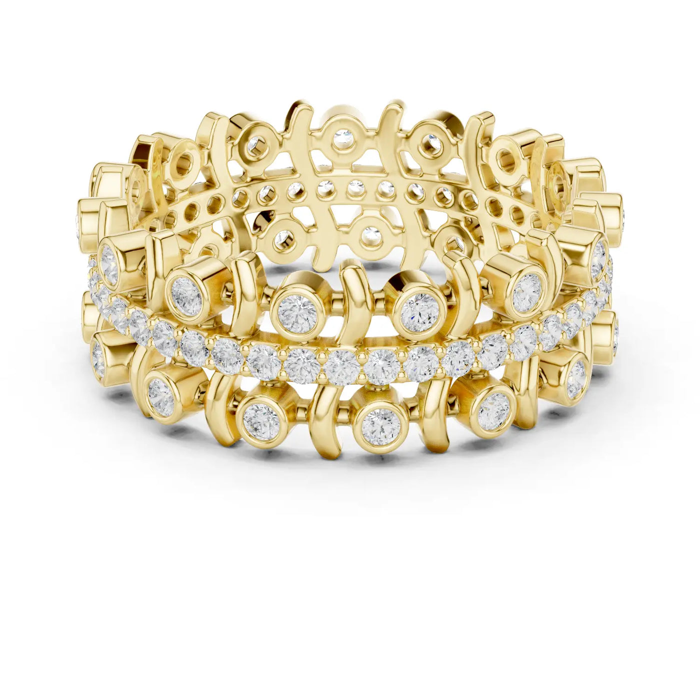 Front-view: Round Diamond Rings with Bezel Setting in 14k Yellow Gold - Lab Grown - Driona Jewels