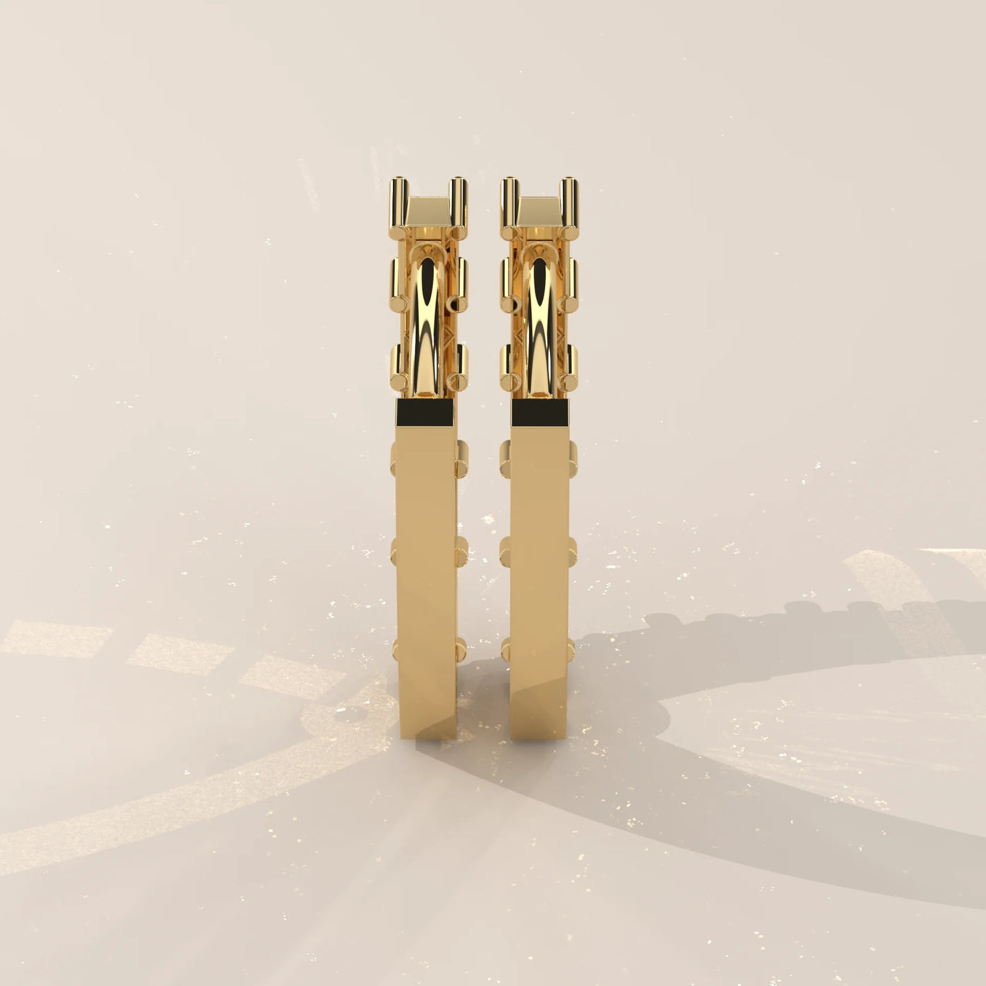 Back View: Baguette Diamond Huggie Hoop Earrings with Prong Setting in Yellow Gold – Lab Grown – Driona Jewels