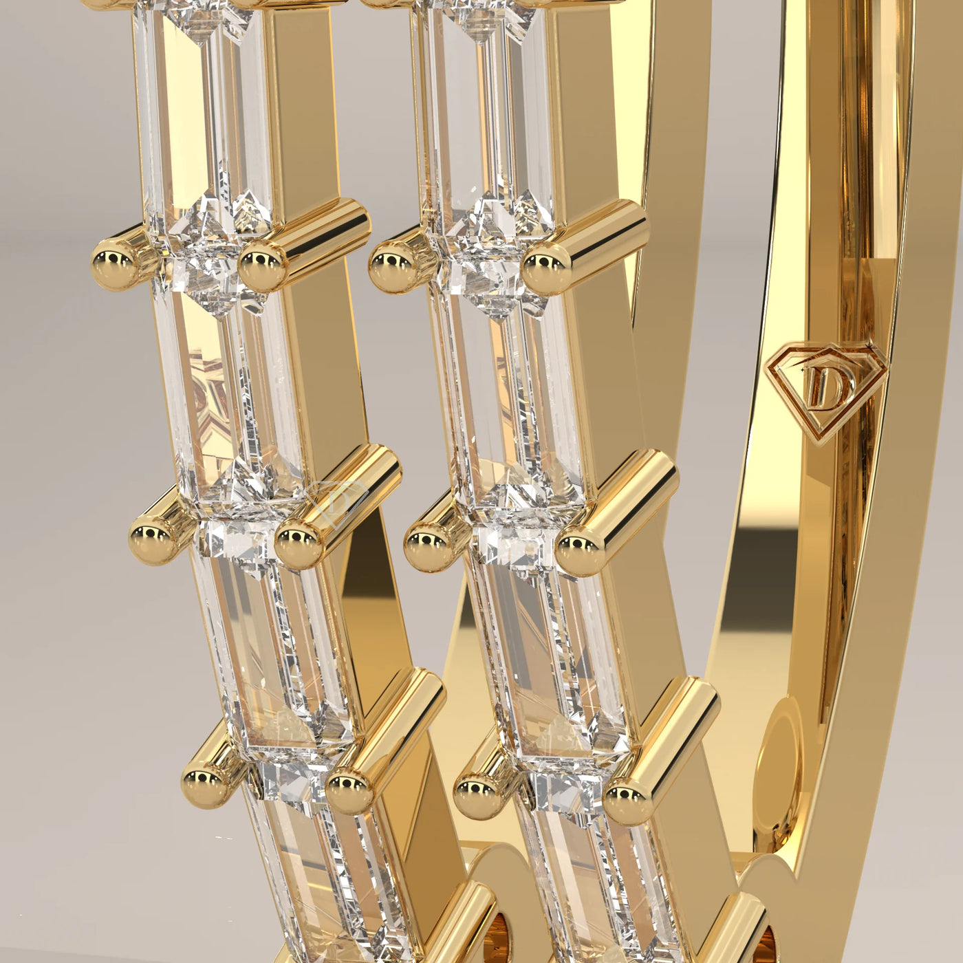 Stone Detail: Baguette Lab Grown Diamonds in Prong Setting – Yellow Gold – Driona Jewels