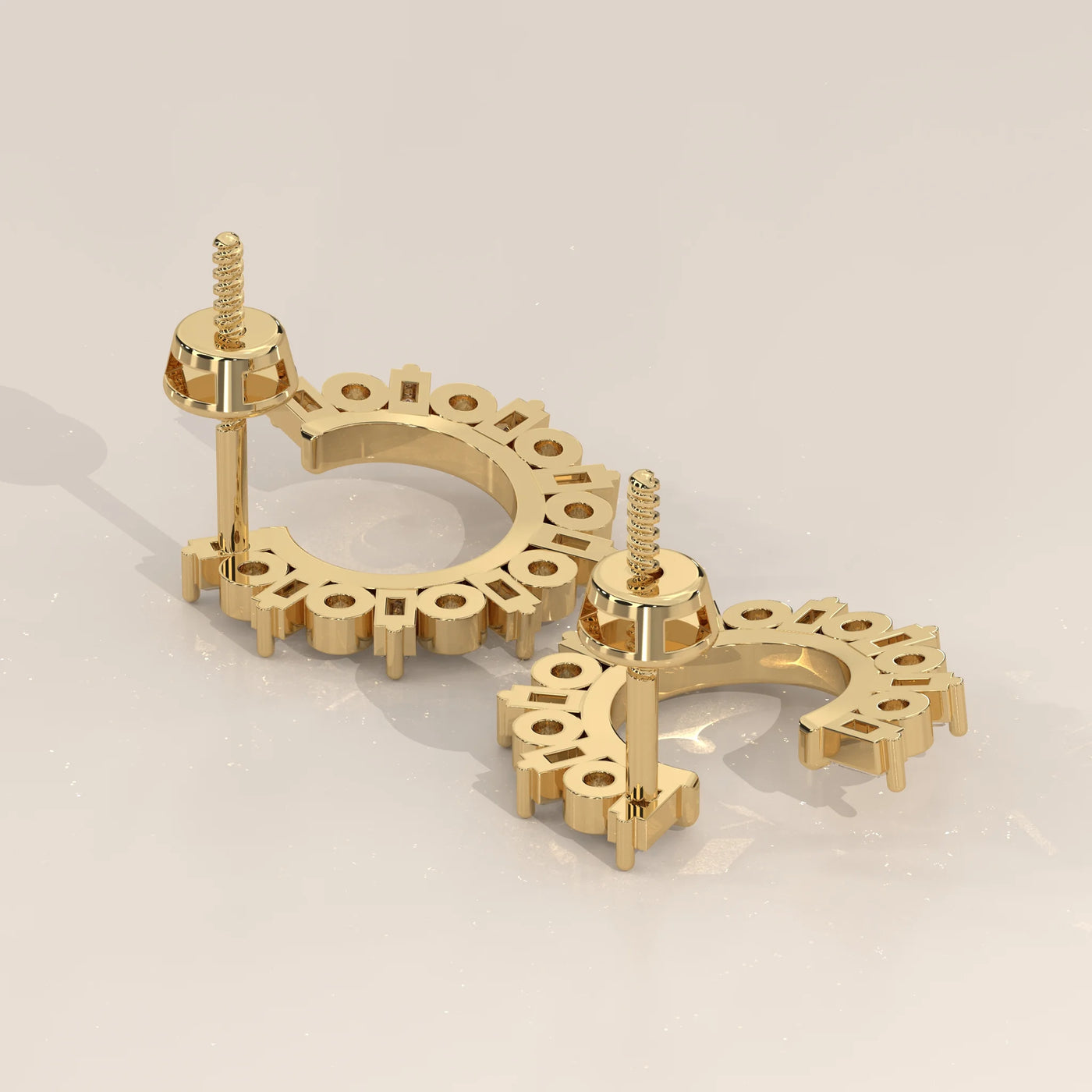 Angle View: Round Diamond Hoop Earrings with Prong Setting in Yellow Gold – Lab Grown – Driona Jewels